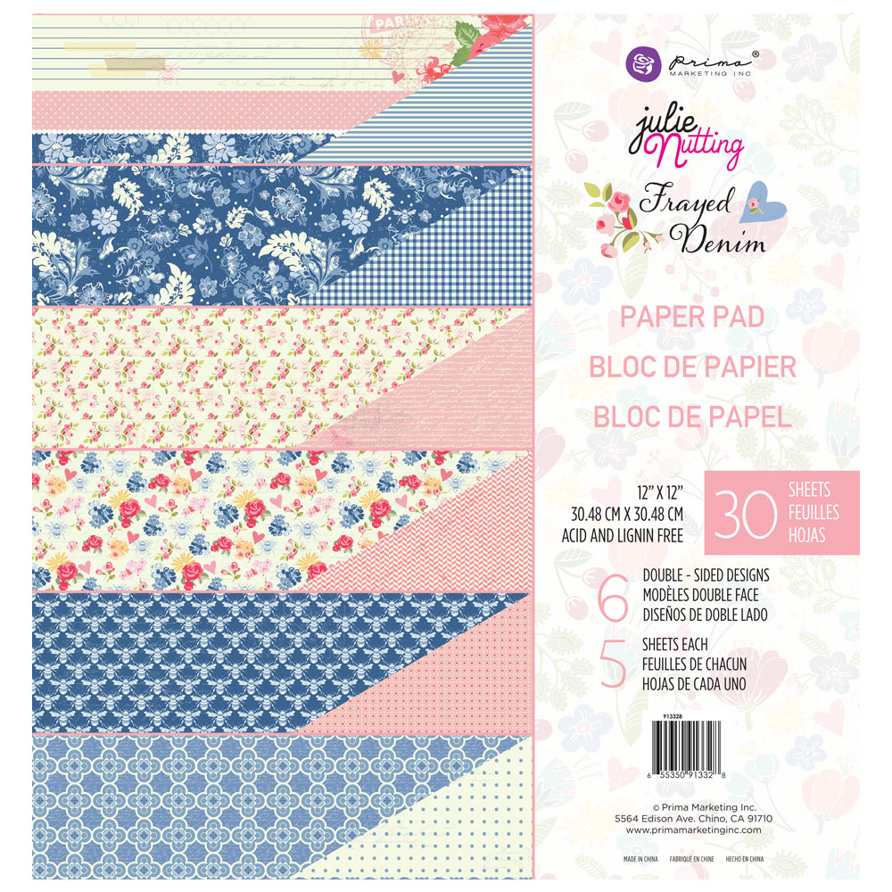 590AA1EC-2B7D-4B1D-BDE0-9D12B21615C6 Prima JULIE NUTTING FRAYED DENIM Paper Pad 30 sheets - Image 1