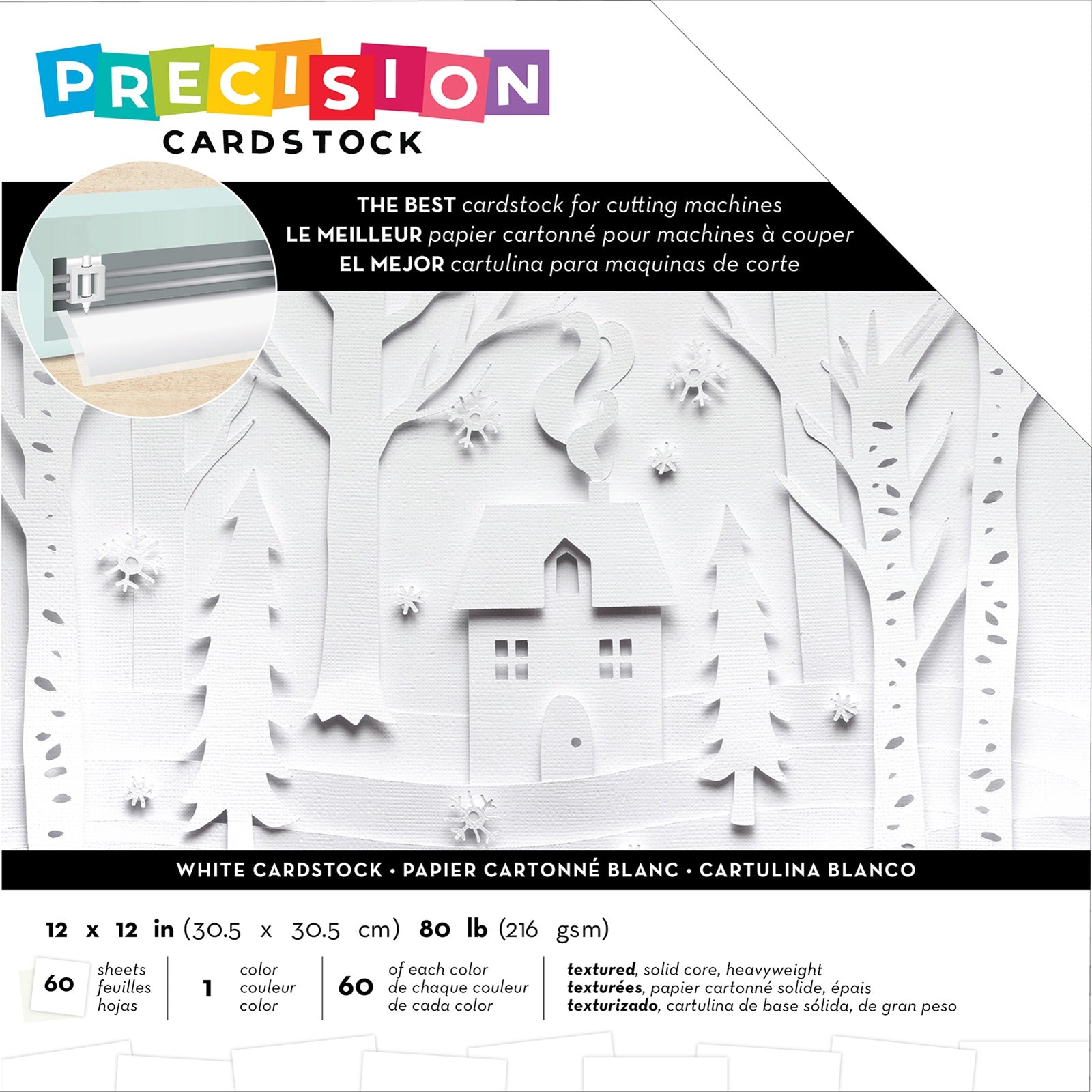593874PK-IT-IM Precision Cardstock WHITE 12”X12” 80lb 60 Sheets - Image 1