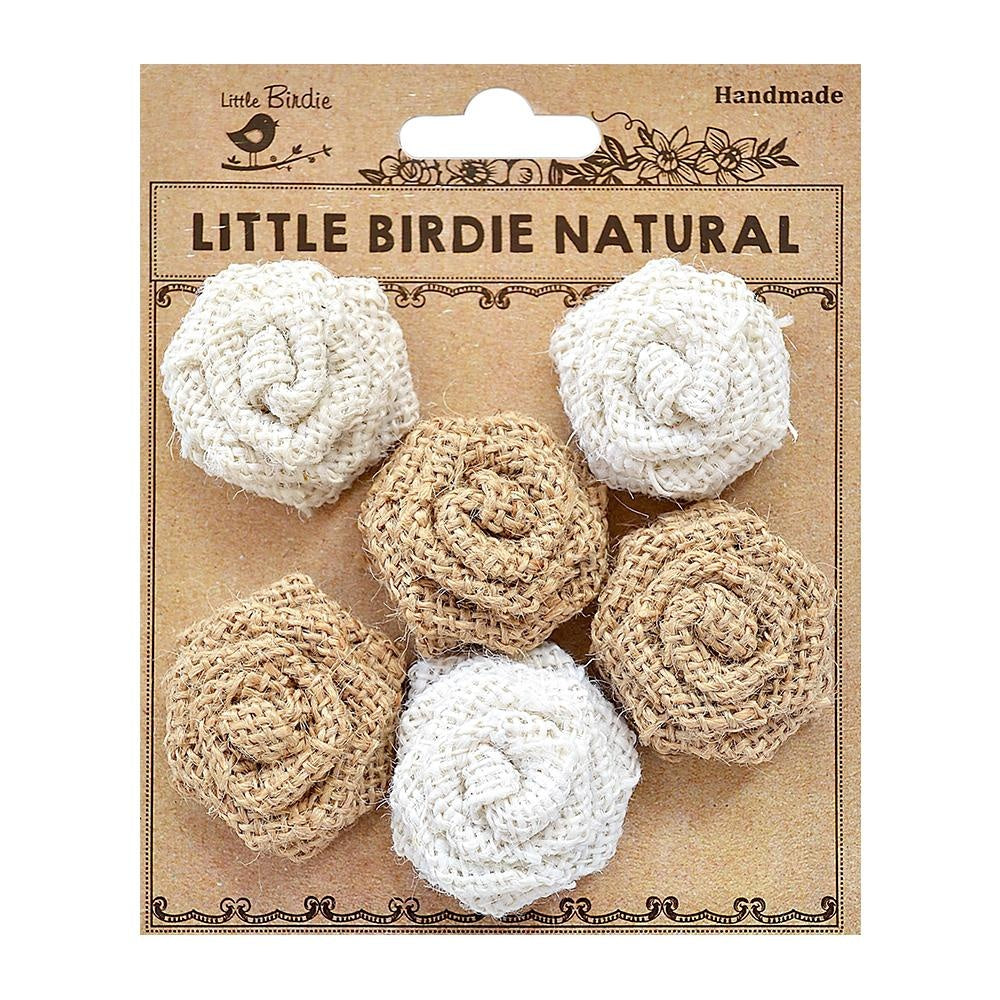 5987C440-3B26-4D1C-A003-2C55F23ADB68 Little Birdie BRLAP MINI ROSES NATURAL & CREAM Mixed Media 6PCS - Image 1