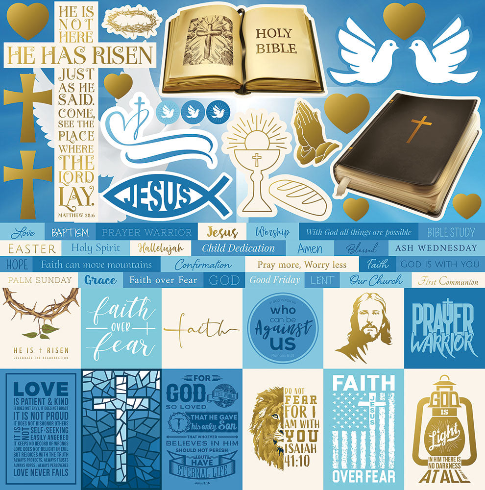 5A675AA8-486D-4C0A-8EBC-F34AC6D4B5E0 Reminisce FAITH 12"X12" DieCut Stickers 16pc - Image 1