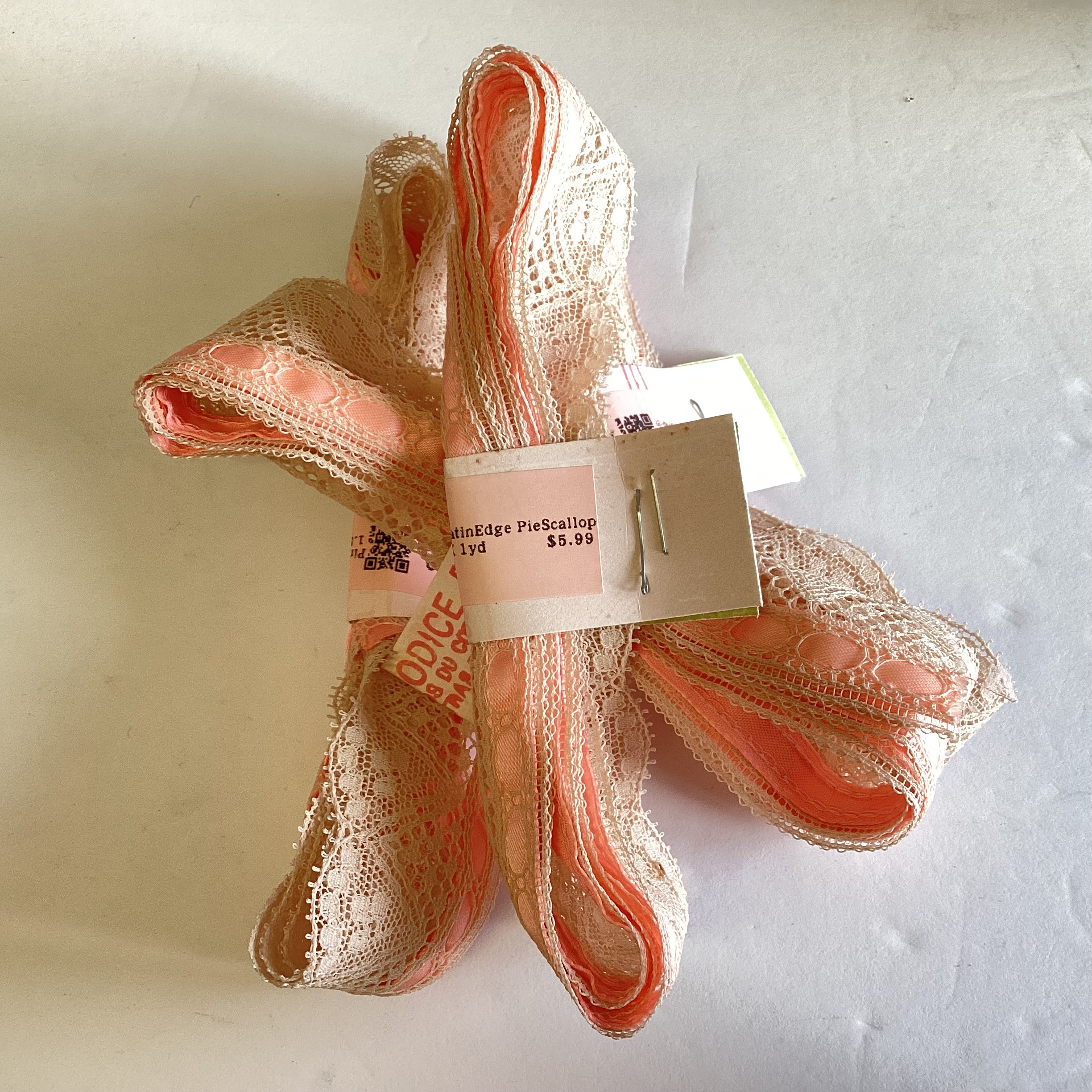 5B2587FF-265D-45D9-A9F0-5875461B47C8 Scrapbooksrus Vintage PINK SATIN EDGE PIE SCALLOP Ribbon Trim 1.5”X1yd - Image 1