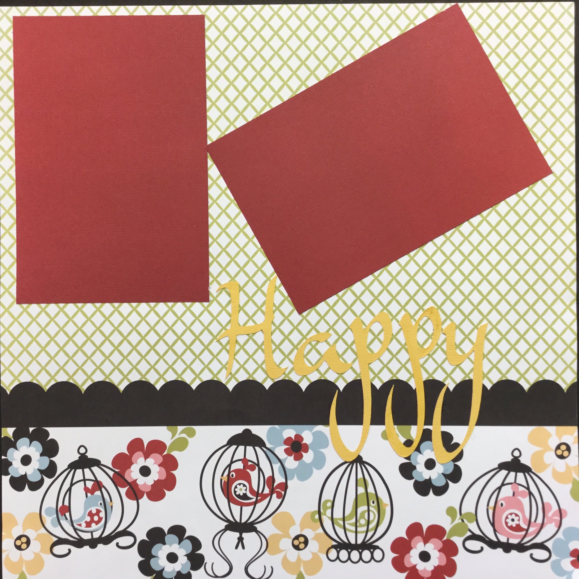 5C28AD30-34A9-49FB-9F4D-13D07E956F72 Premade HAPPY BIRTHDAY BIRDS (2) 12”X12” Scrapbook Pages - Image 1