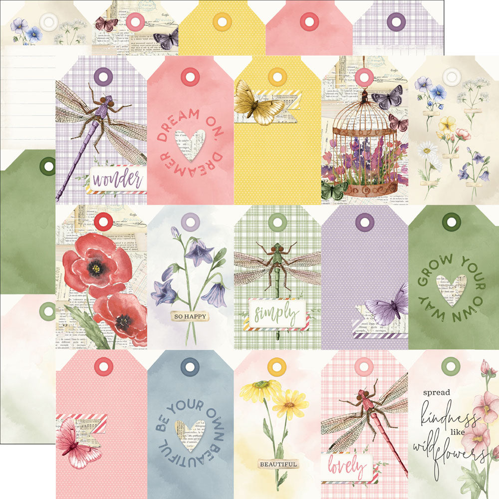 5E1ACE7F-62D9-4469-9C0B-9EA27CFB7186 Simple Stories SIMPLE VINTAGE MEADOW FLOWERS Tag Elements 12”X12” Scrapbook Paper - Image 1