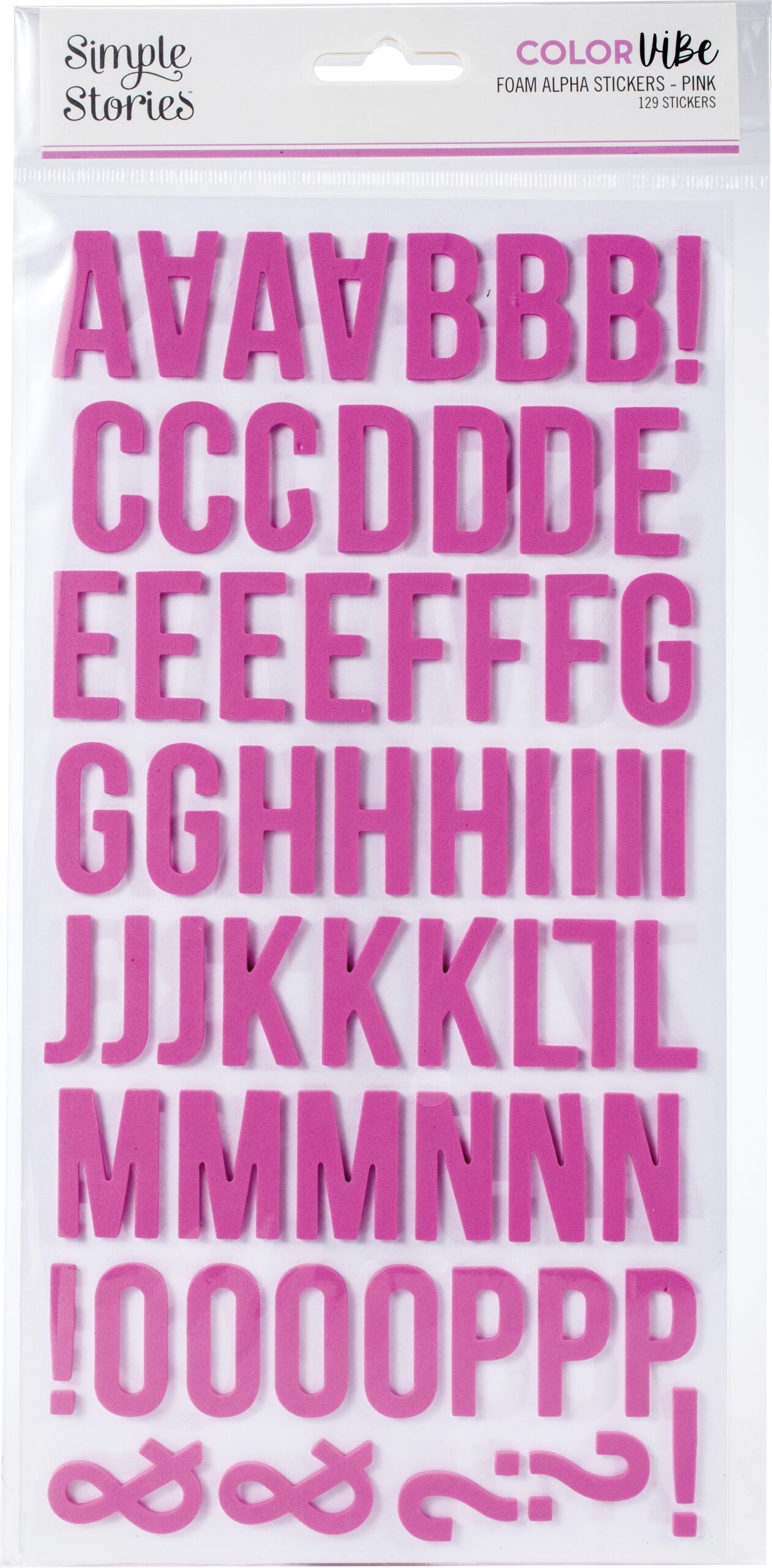 620133PK Simple Stories COLOR VIBE PINK Foam Alpha Letter Stickers - Image 1
