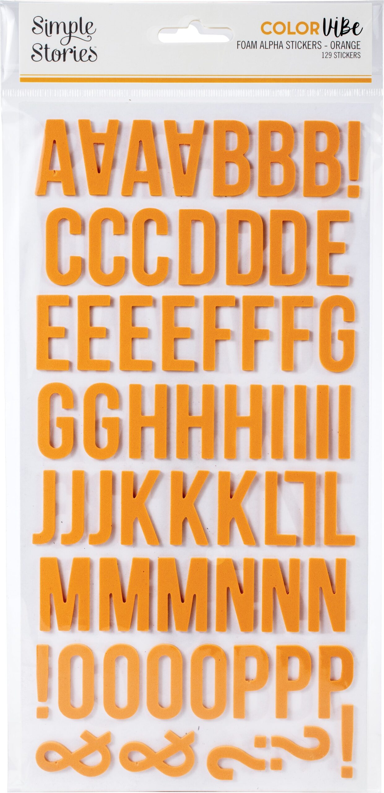 620135PK Simple Stories COLOR VIBE ORANGE Foam Alpha Letter Stickers - Image 1