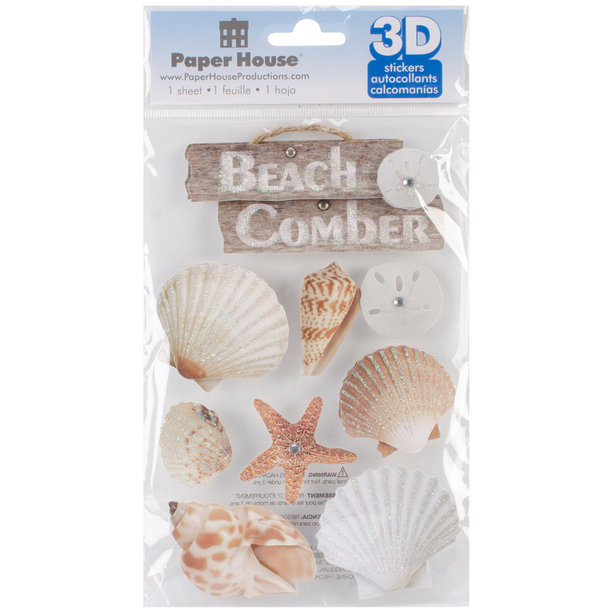 62B19DBB-8D0B-430C-83DD-7AD948839E58 Paper House BEACH COMBER 3D Stickers 9pc - Image 1