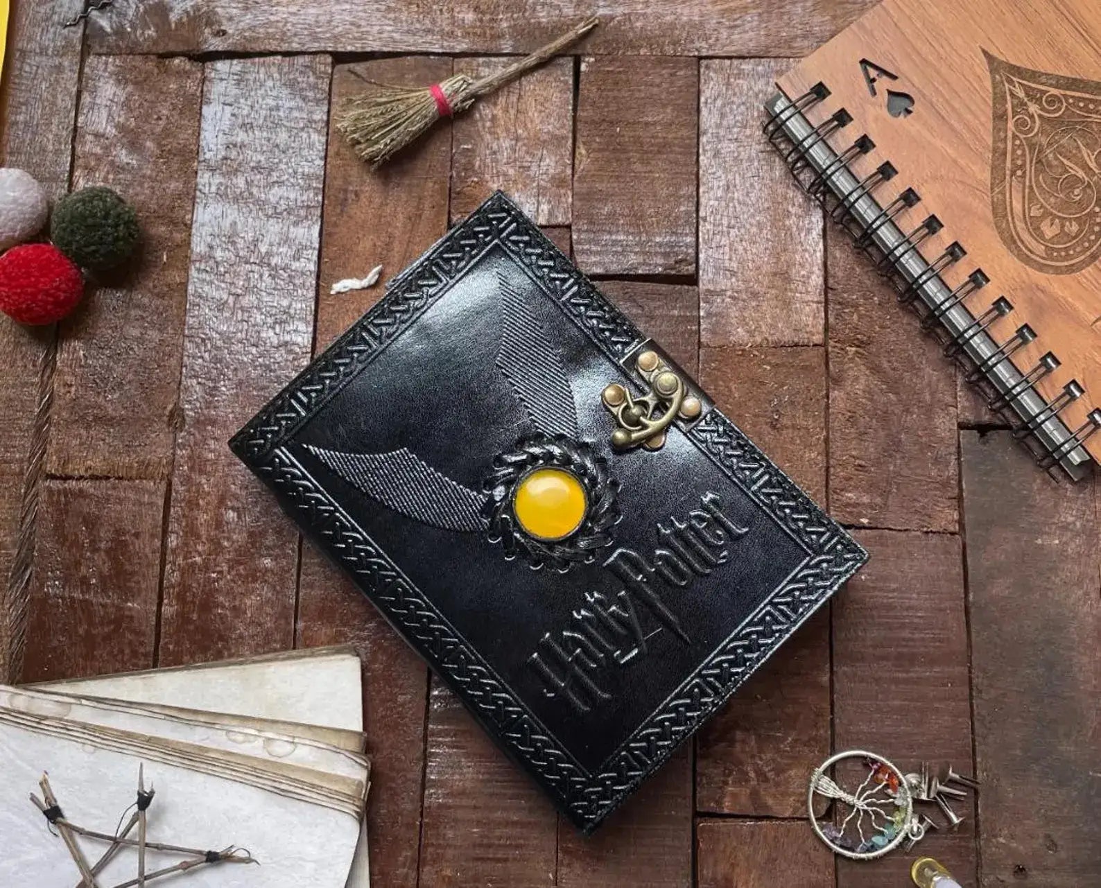 6320826f2c3c2380a8f65b901e57e17f647e500710c3a5443c6d33bf850e9614.jpg Soft Leather Journal Harry Potter SPELL BOOK OF WIZARDS Blank A7 - Image 1