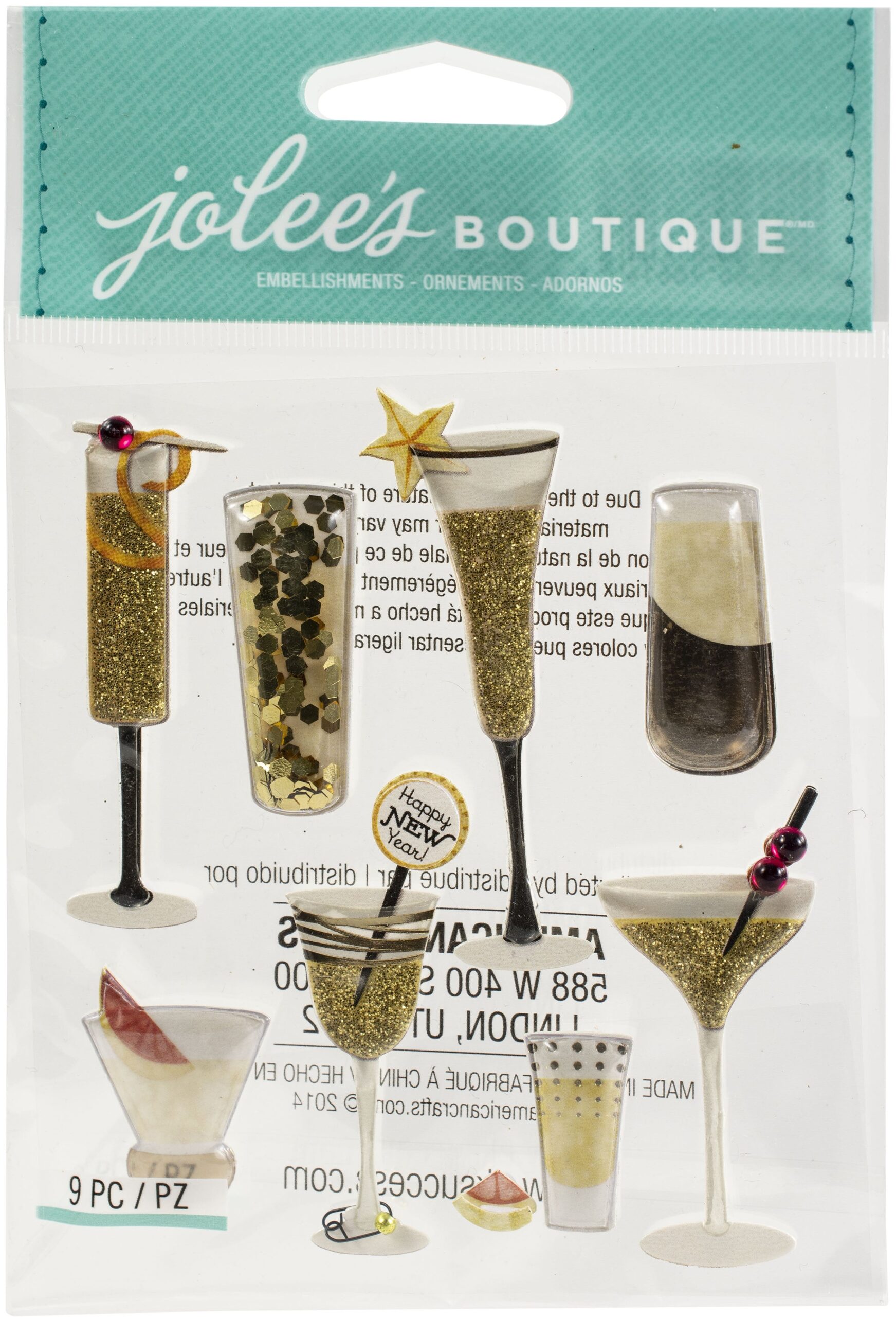 641104PK Jolee's Boutique CHAMPAGNE FLUTES & COCKTAILS Dimensional Stickers 9pc - Image 1