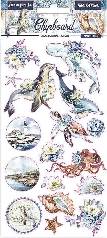 650363MK Stamperia SEA DREAM Chipboard Stickers 17pc - Image 1
