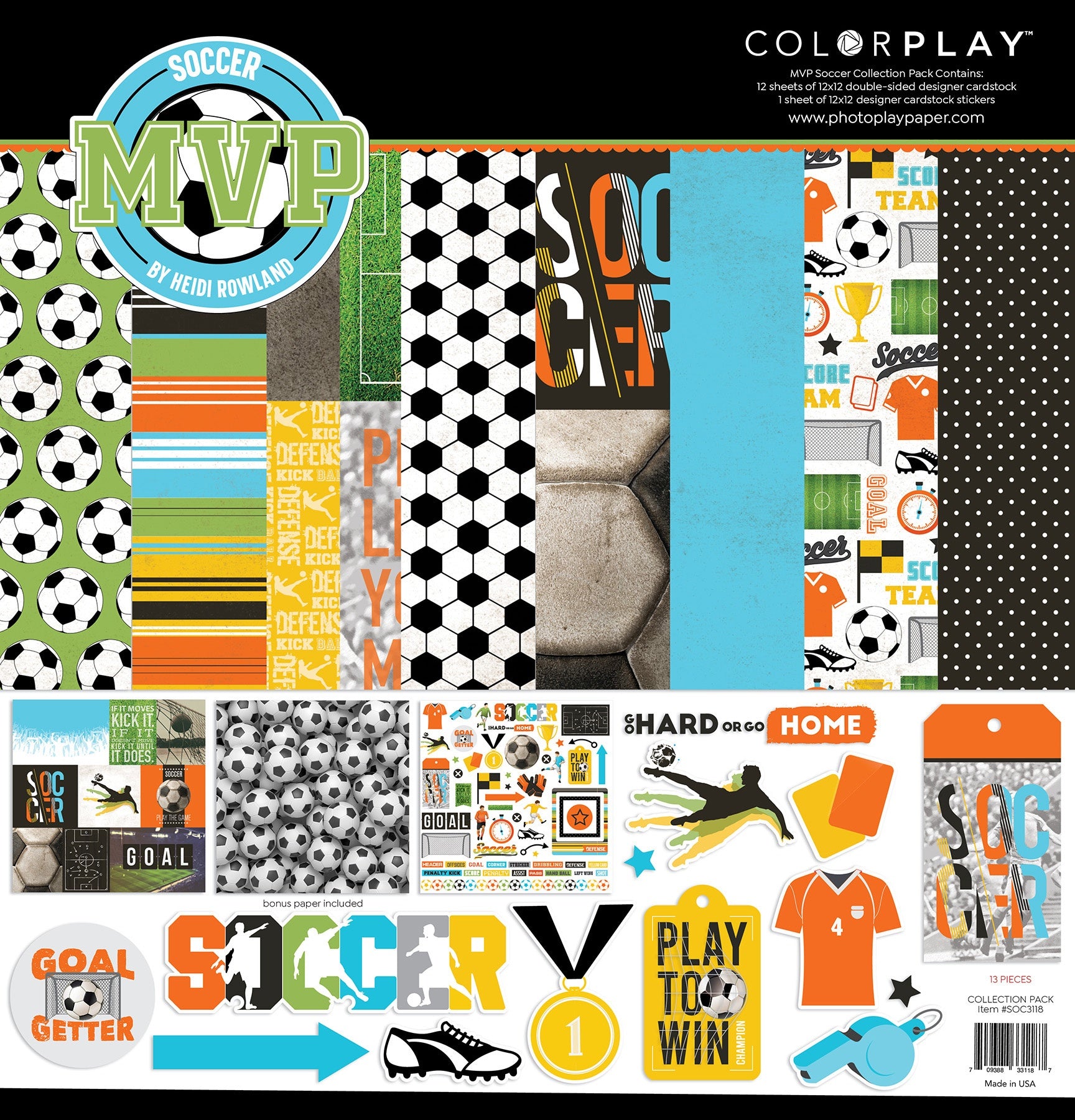 662638MK Colorplay MVP SOCCER 12X12 Paper Collection Pack - Image 1