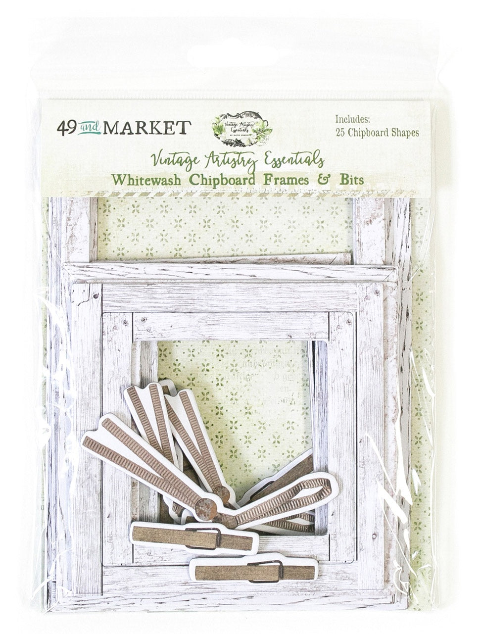 662724PK 49 and Market Vintage Artistry Essentials WHITEWASH CHIPBOARD FRAMES & BITS 25pc - Image 1