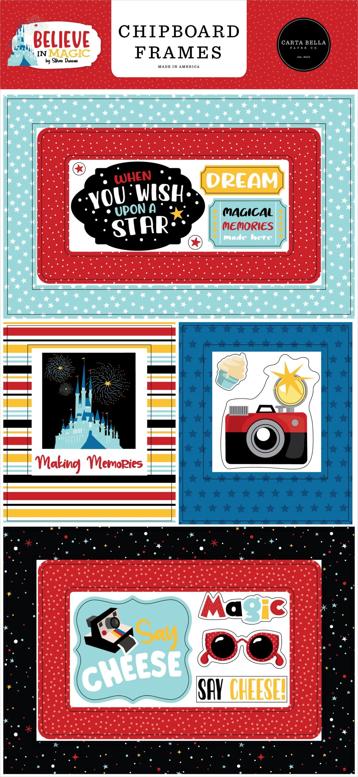 667578MK Carta Bella BELIEVE IN MAGIC Chipboard Frames 19pc 6”X12” - Image 1