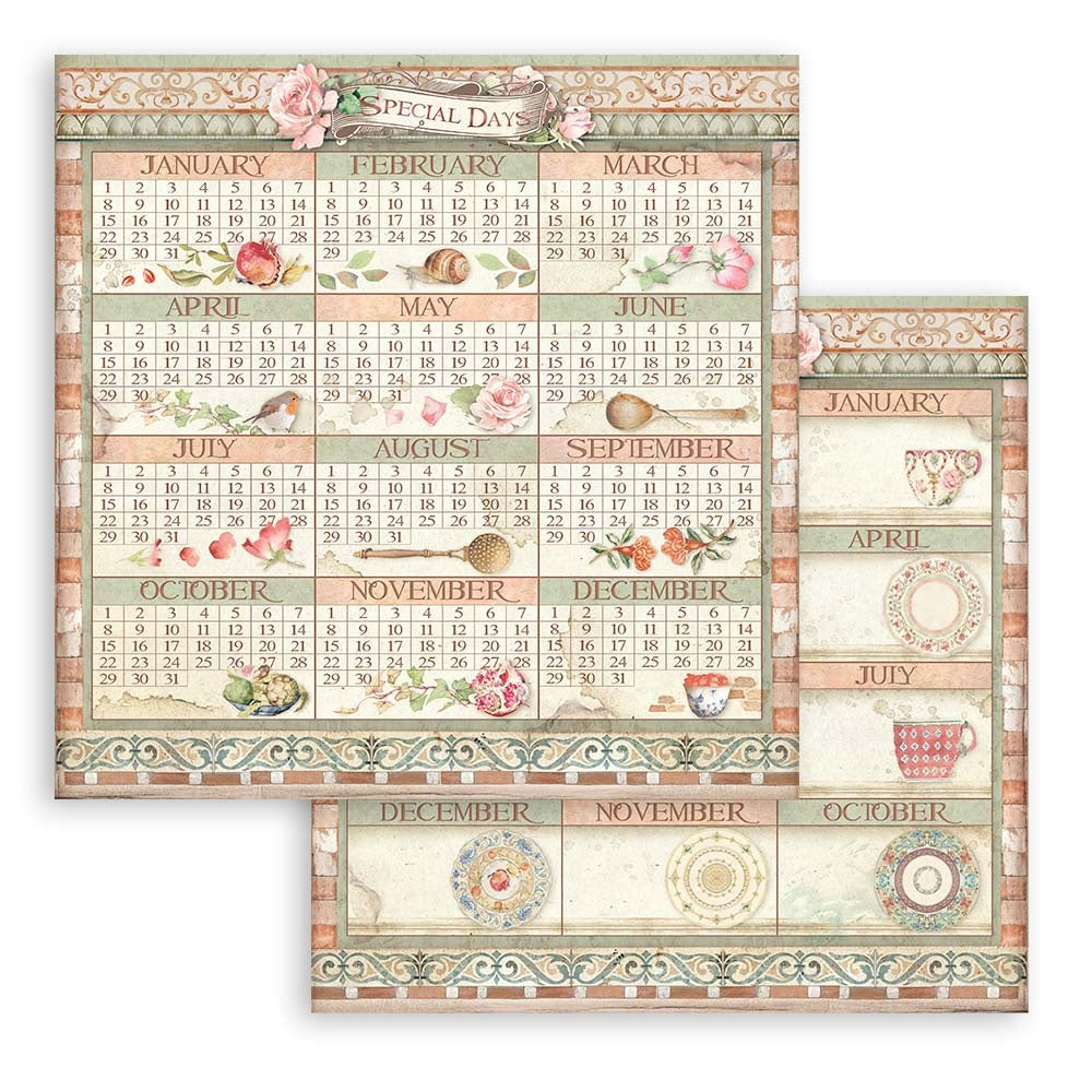 667854PR Stamperia Casa Granada CALENDAR SBB845 12X12 Scrapbook Paper - Image 1