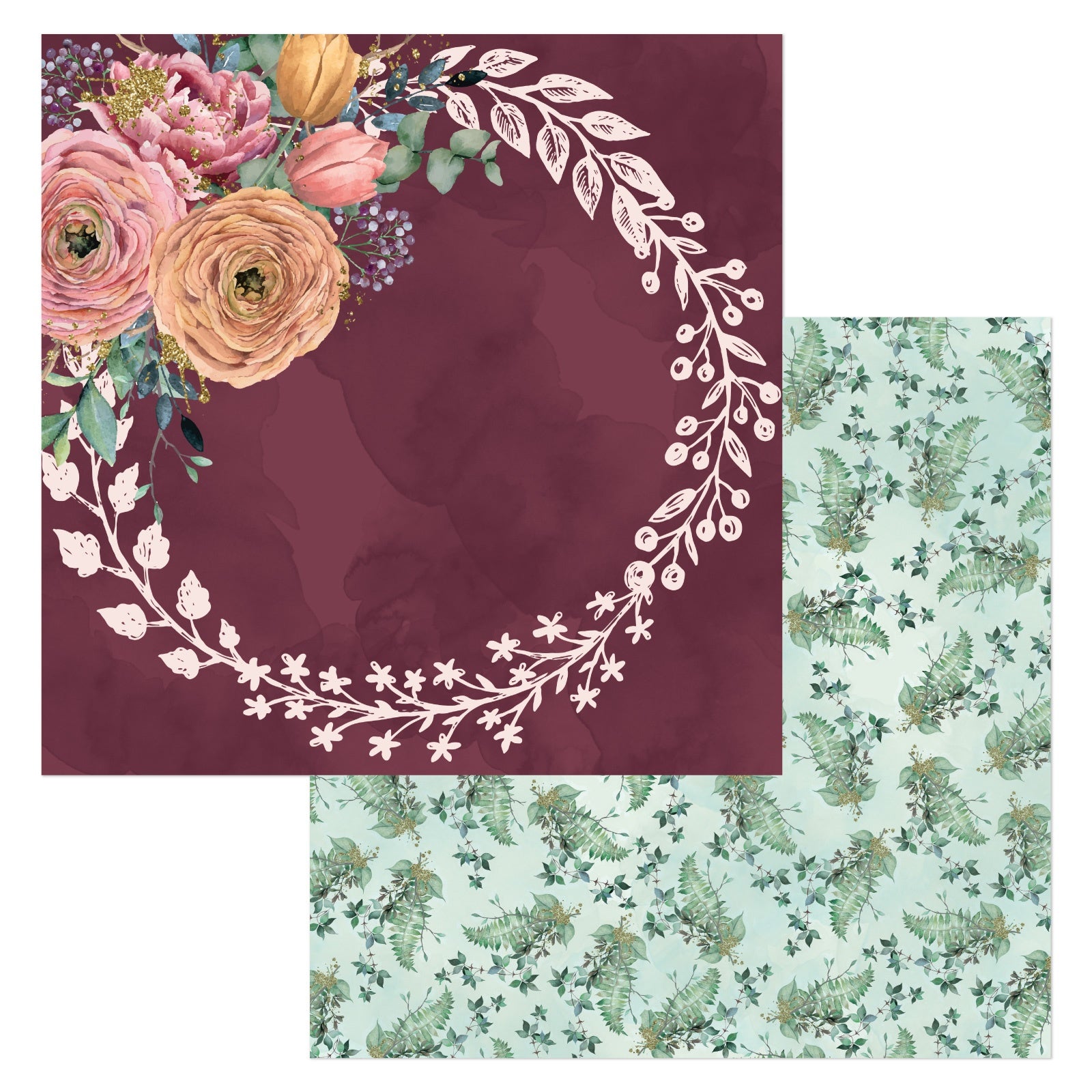 669726PR Bo Bunny Willow & Sage WREATH 12"X12" Scrapbook Paper - Image 1