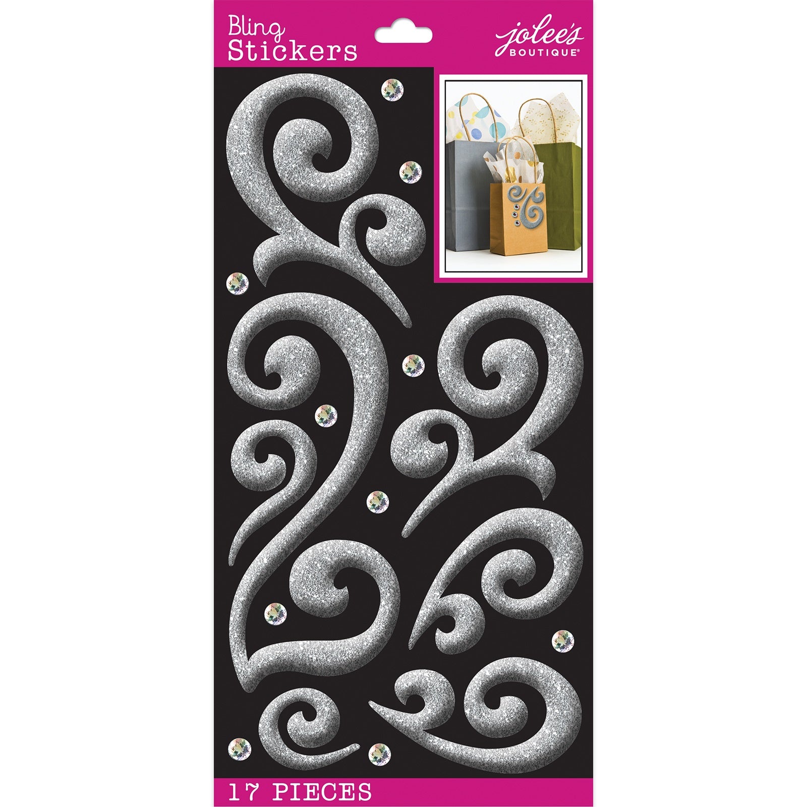 673487PK Ek Success Jolee's Boutique SILVER PUFFY Bling Sticker 17pc - Image 1
