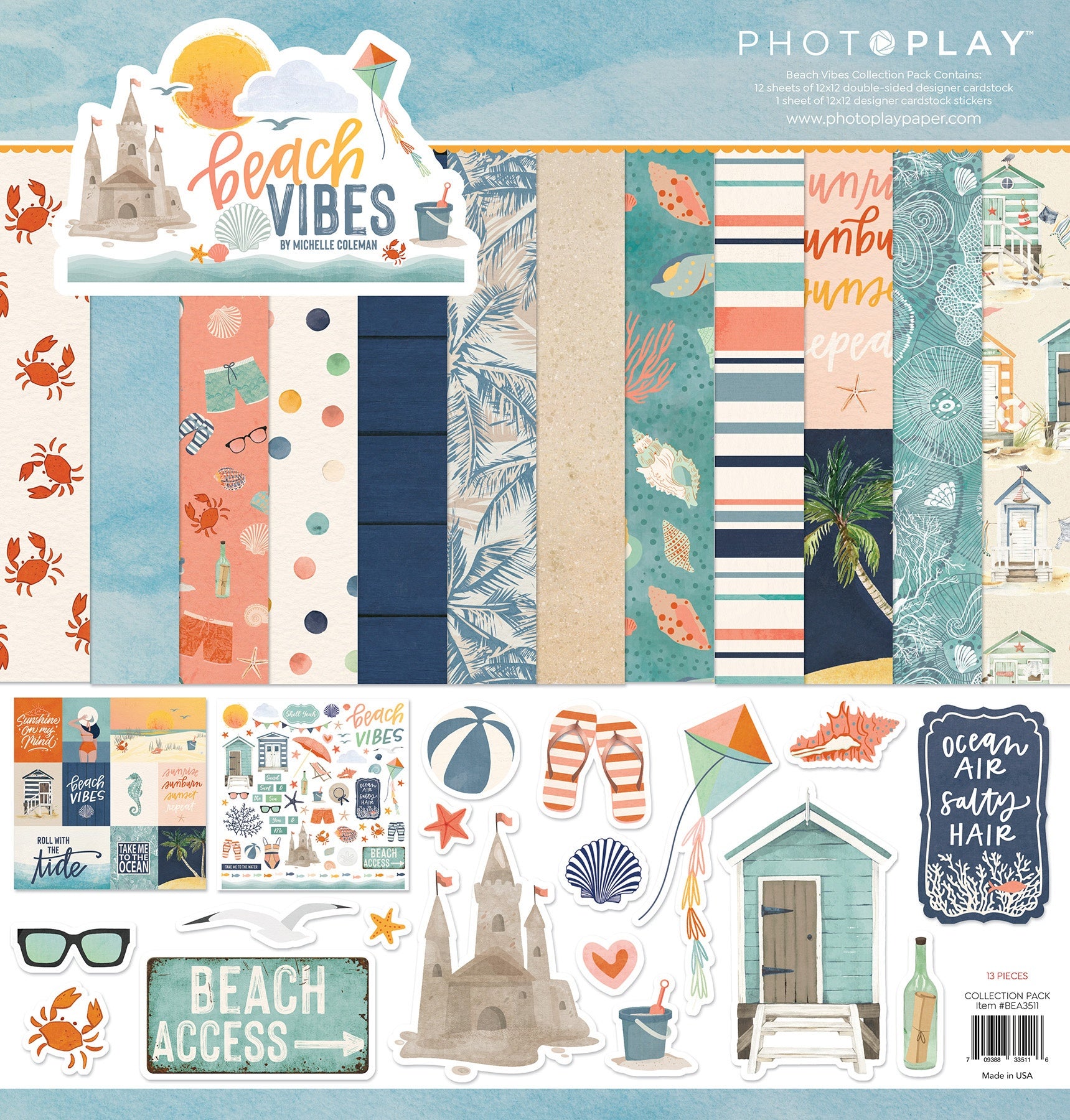 677291MK Photoplay BEACH VIBES 12X12 Scrapbook Collection Pack - Image 1