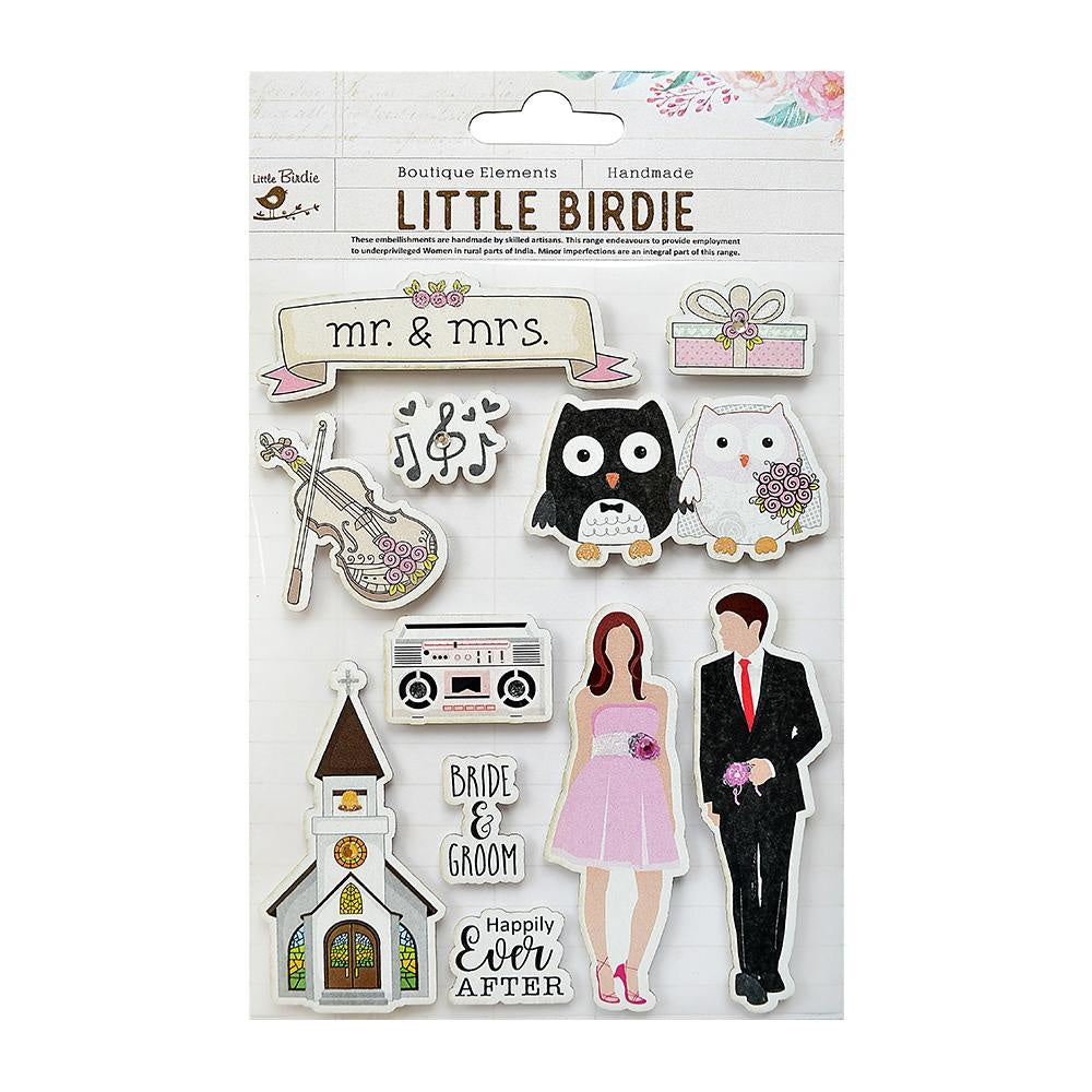 680685PK Little Birdie EVER AFTER Wedding Handmade Stickers Embellishments 11pc - Image 1