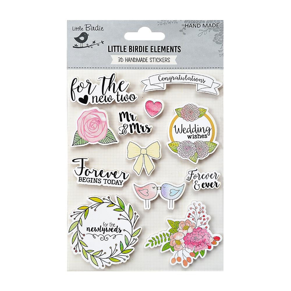 680756PK Little Birdie WATERCOLOR WEDDING Handmade Stickers Embellishments 12pc - Image 1