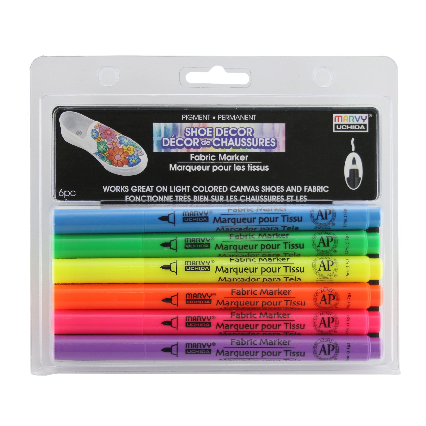 691968PK Marvy Uchida SHOE DECOR FLUORESCENT Pigment Permanent Markers 6pc - Image 1