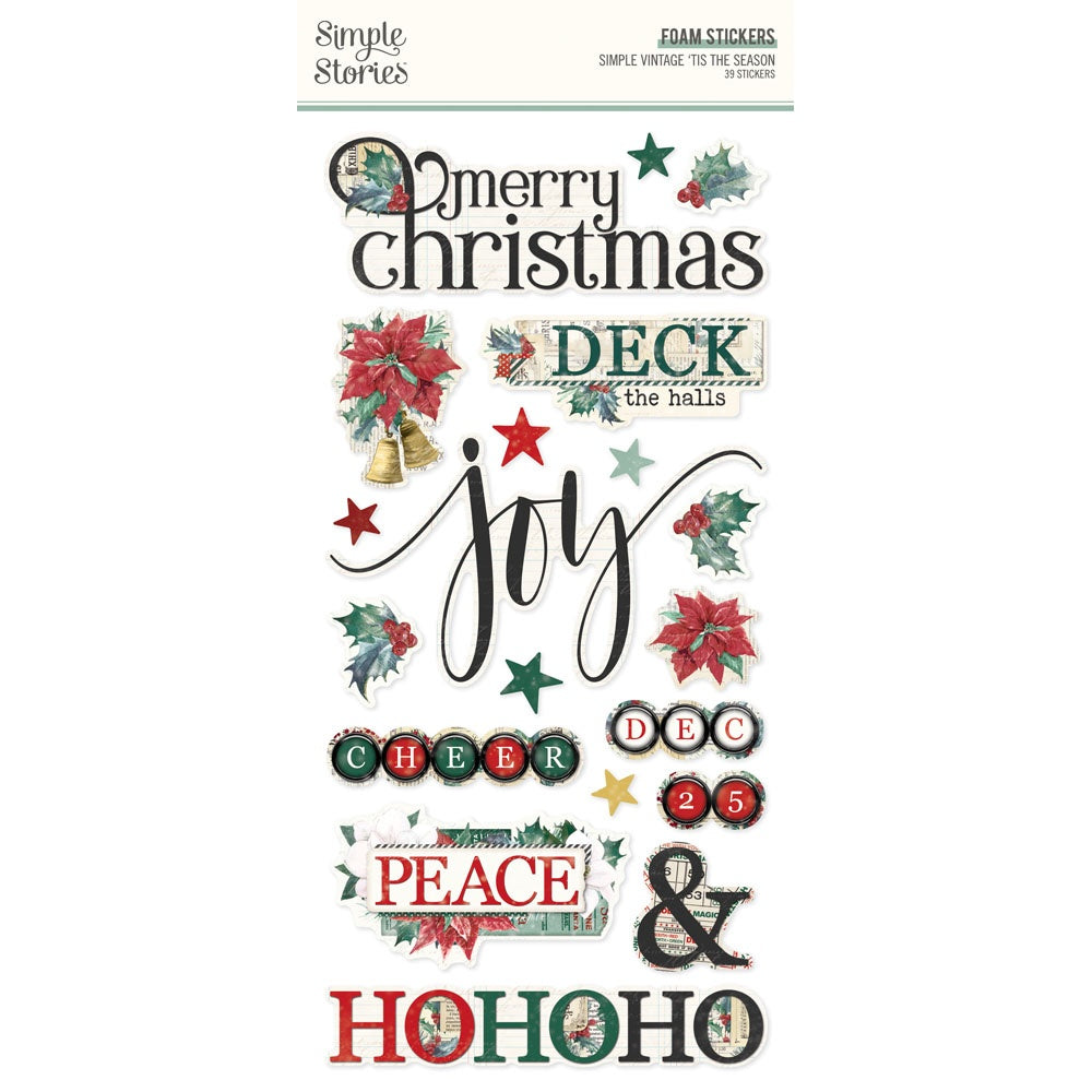 693490PK Simple Stories Simple Vintage TIS THE SEASON Foam Stickers 39pc - Image 1