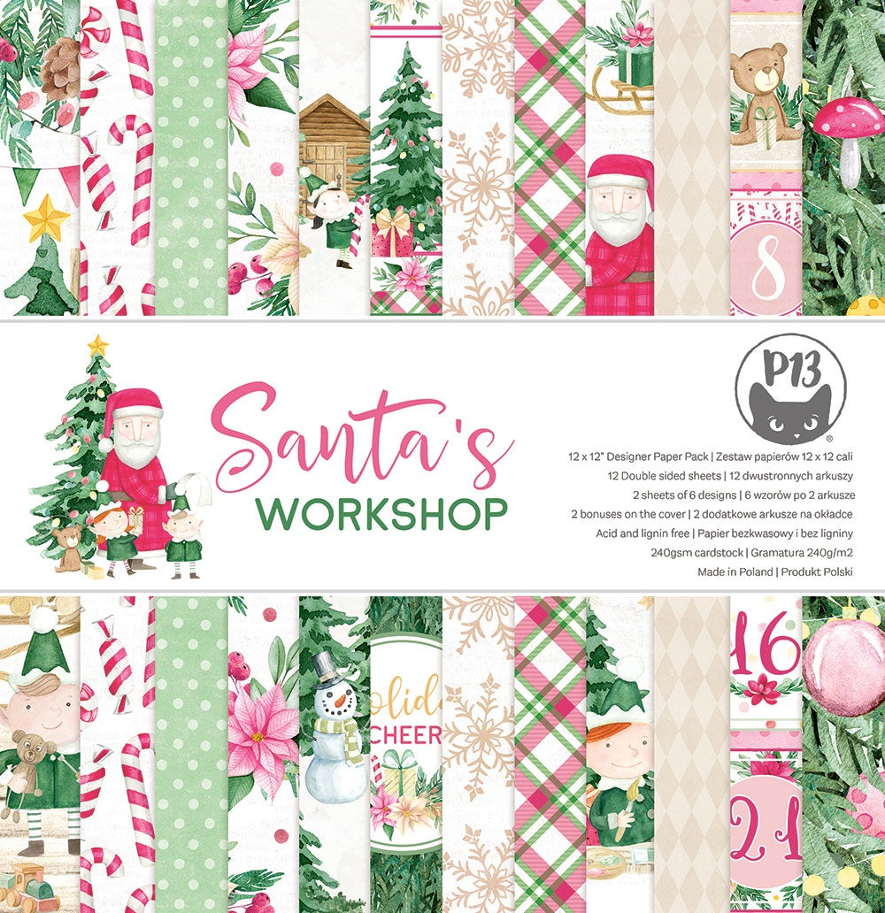 694037PK P13 SANTAS WORKSHOP 12"X12" Designer Paper Pack 14pc - Image 1