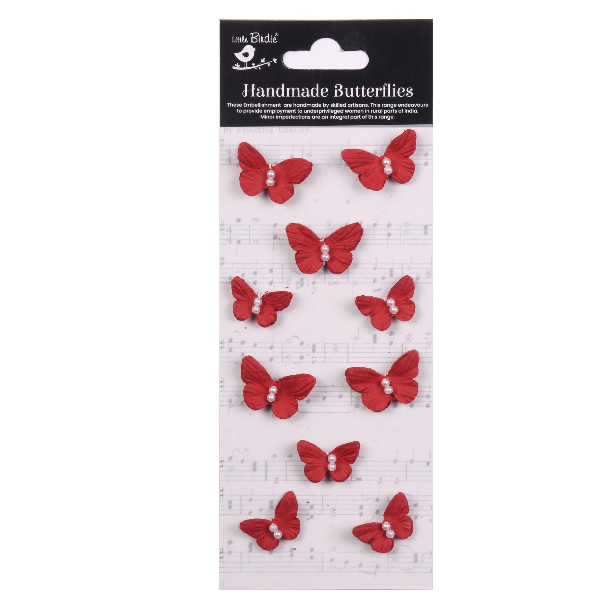 694448PK Little Birdie Handmade Flowers BUTTERFLIES CARDINAL RED 11pc - Image 1