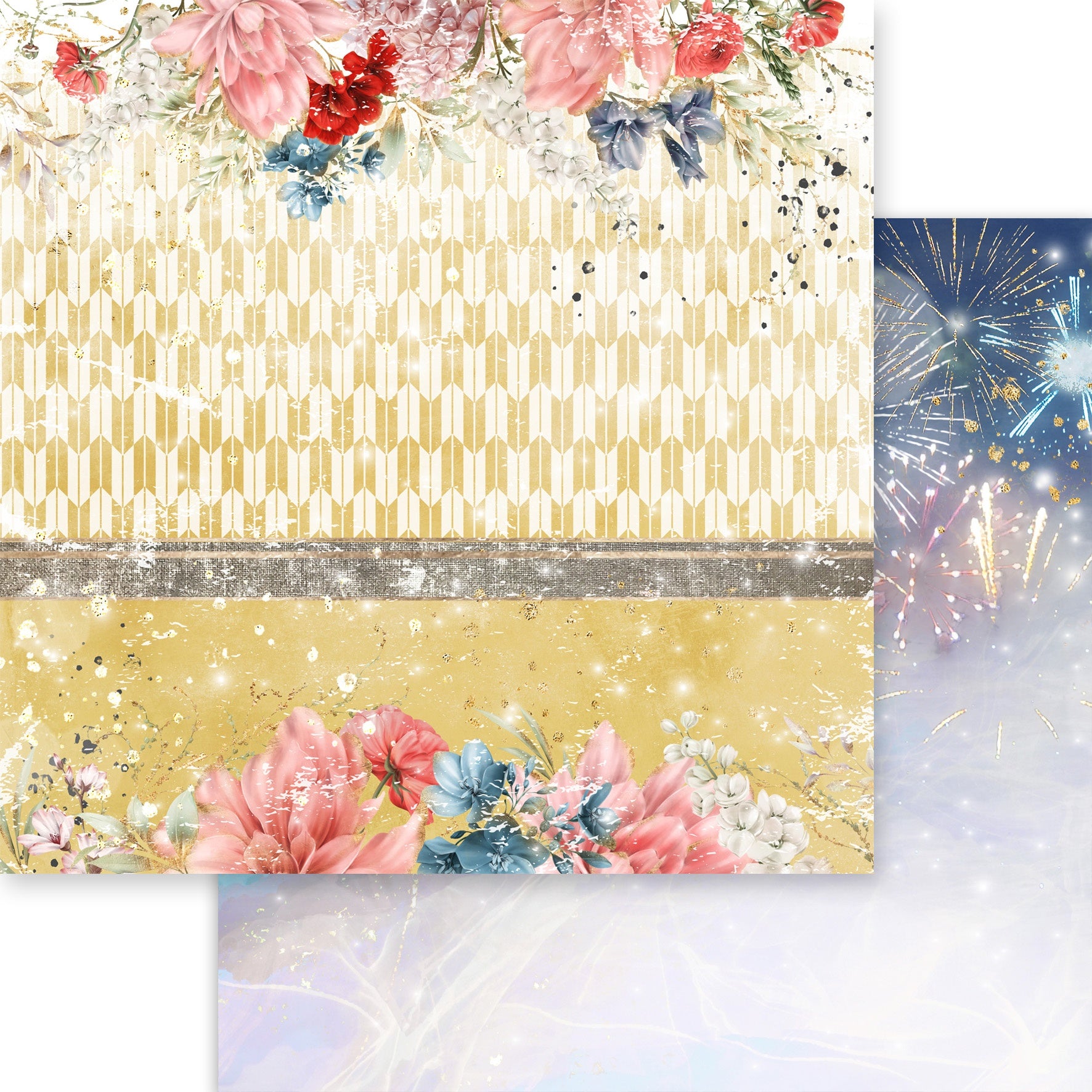 695275PR Asuka Studio MOON BUNNY CELEBRATION FIREWORKS 12X12 Scrapbook Paper - Image 1