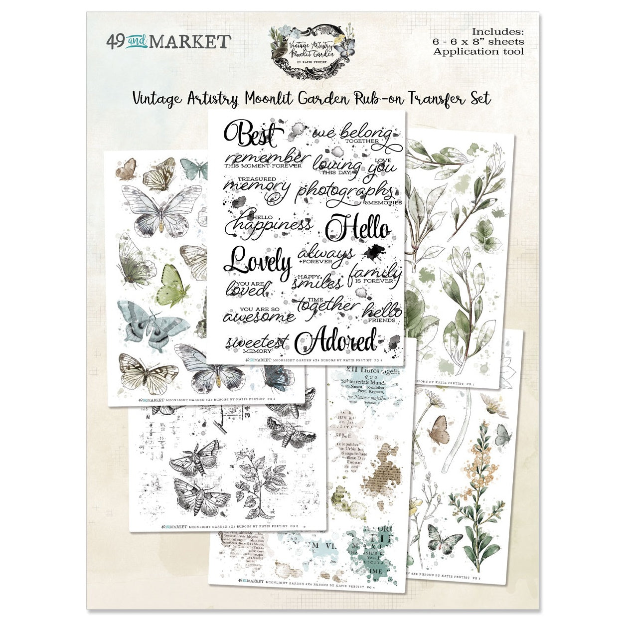 696565PK 49 and Market Vintage Artistry Moonlit Garden RUB-ON TRANSFER SET 6”X8” - Image 1