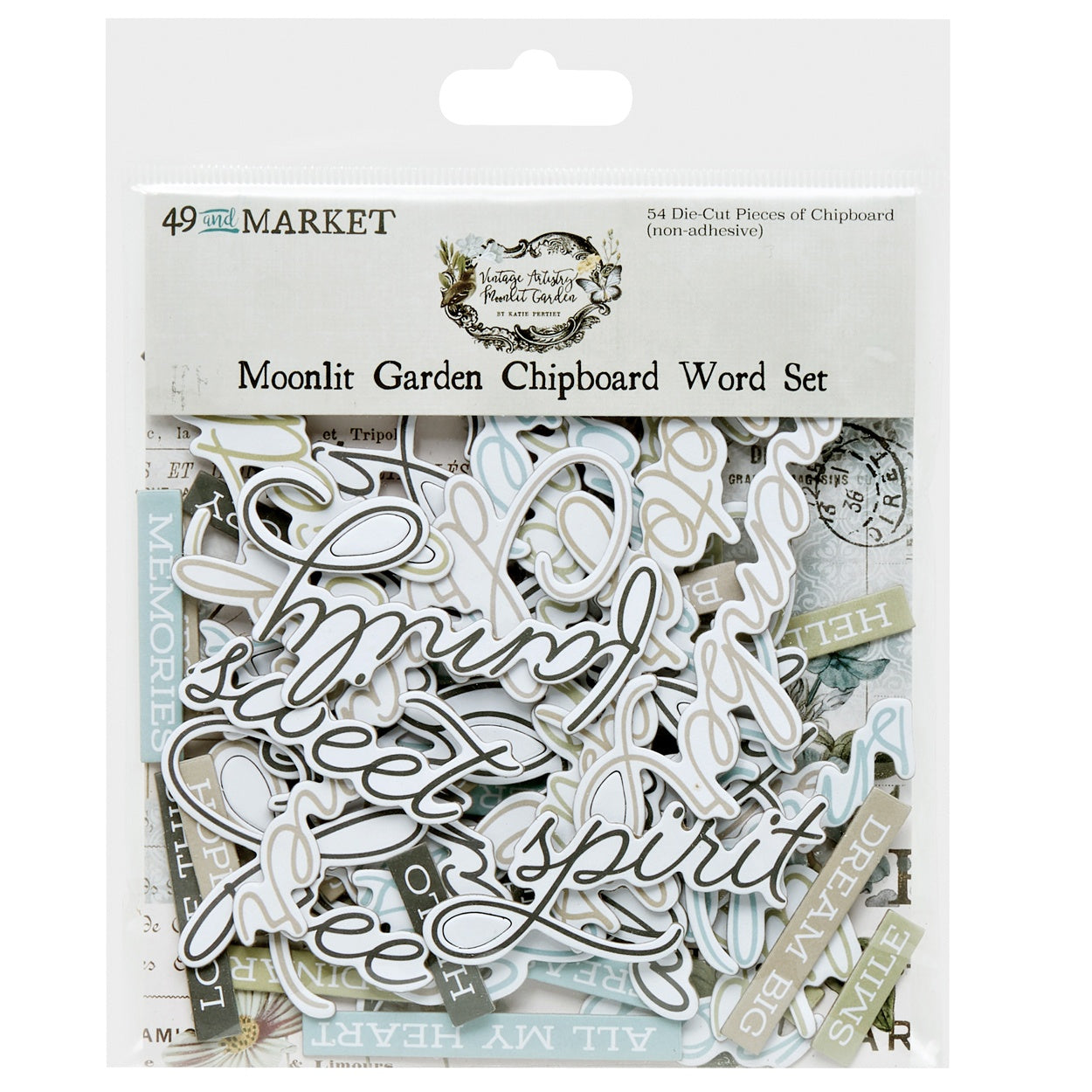 696576PK 49 and Market Vintage Artistry Moonlit Garden CHIPBOARD WORD SET 54pc - Image 1
