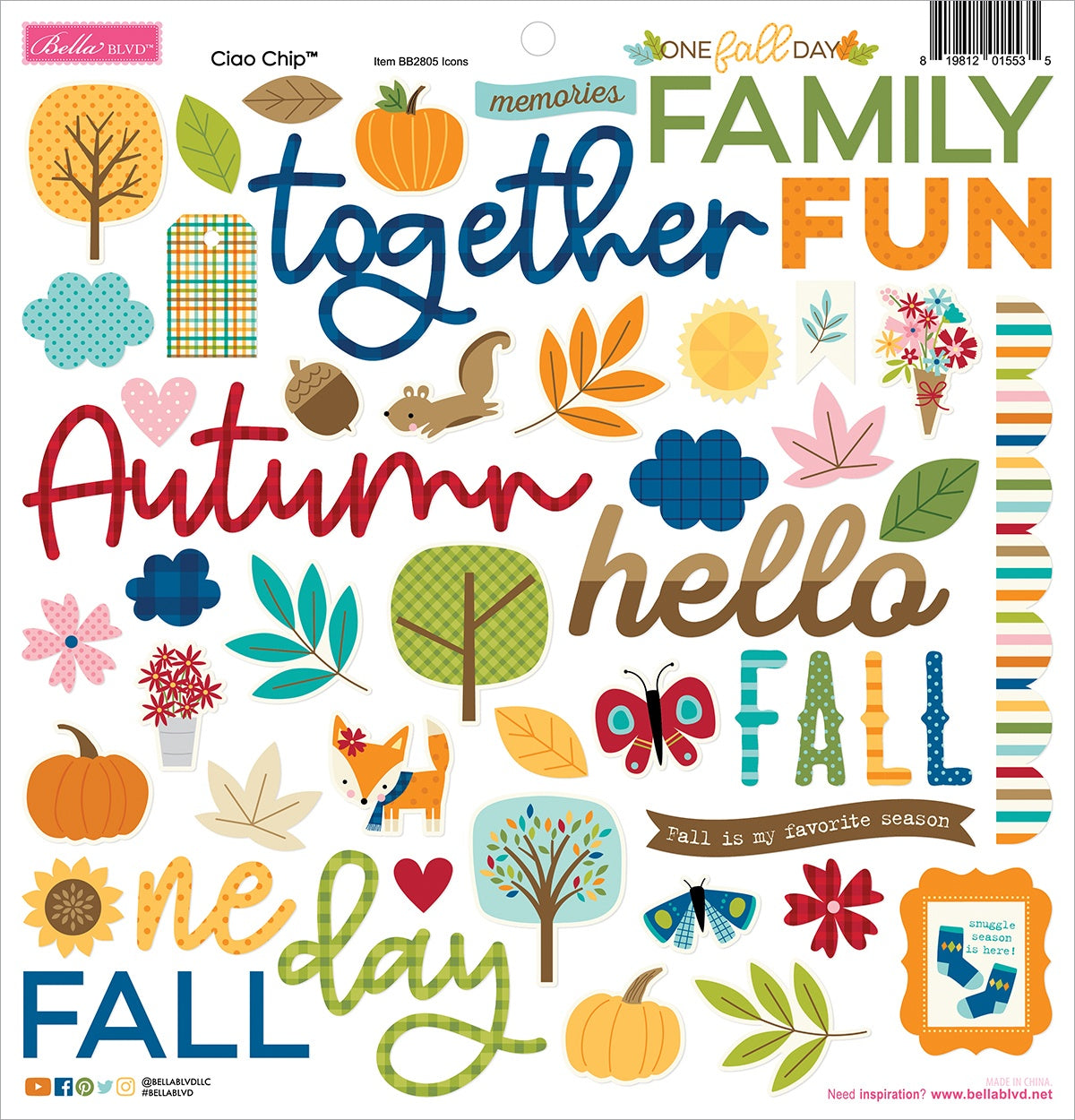 697773PK Bella Blvd ONE FALL DAY Icon Ciao Chip 12"X12" - Image 1