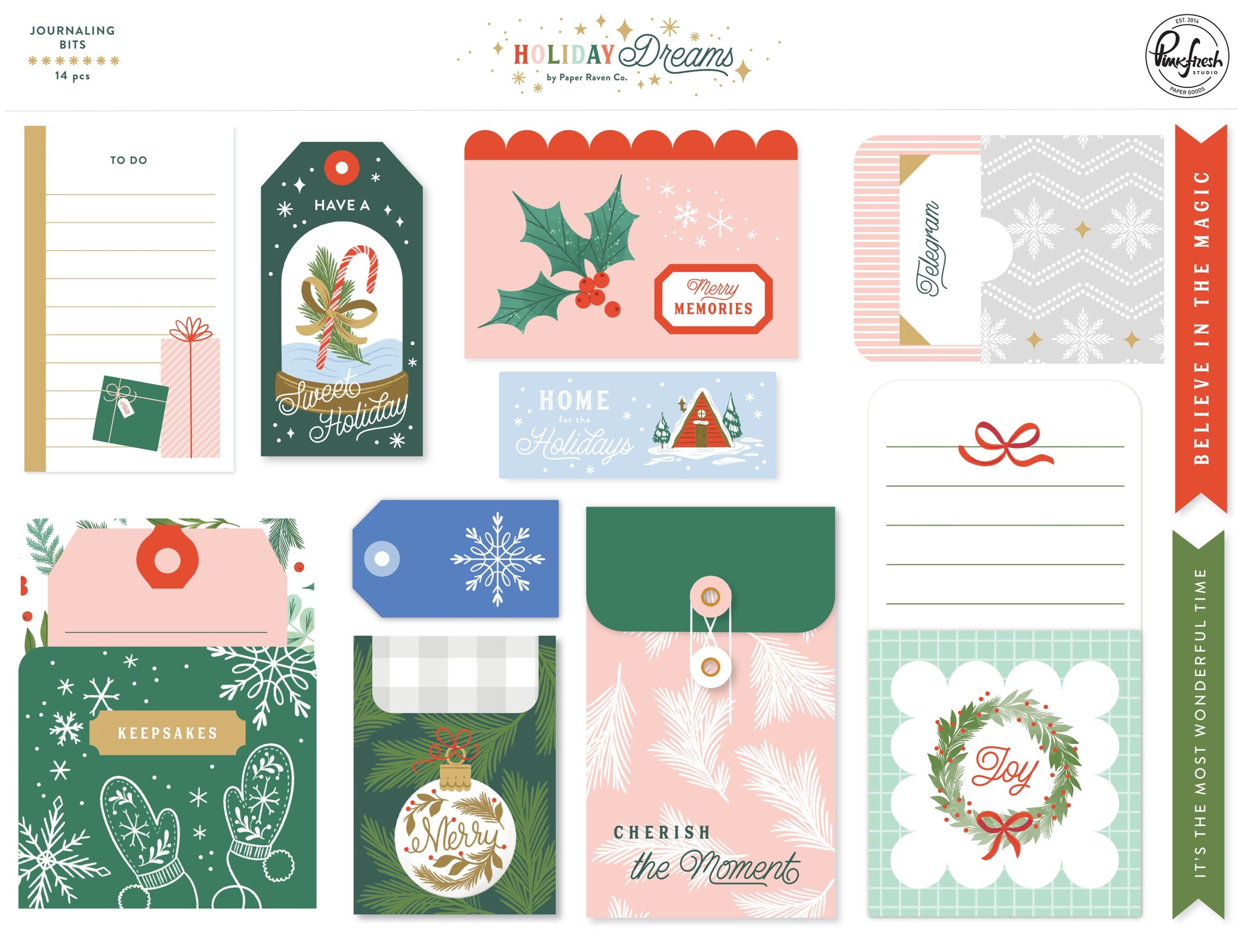 697934PK Pinkfresh Studio HOLIDAY DREAMS Journaling Bits 14pc - Image 1