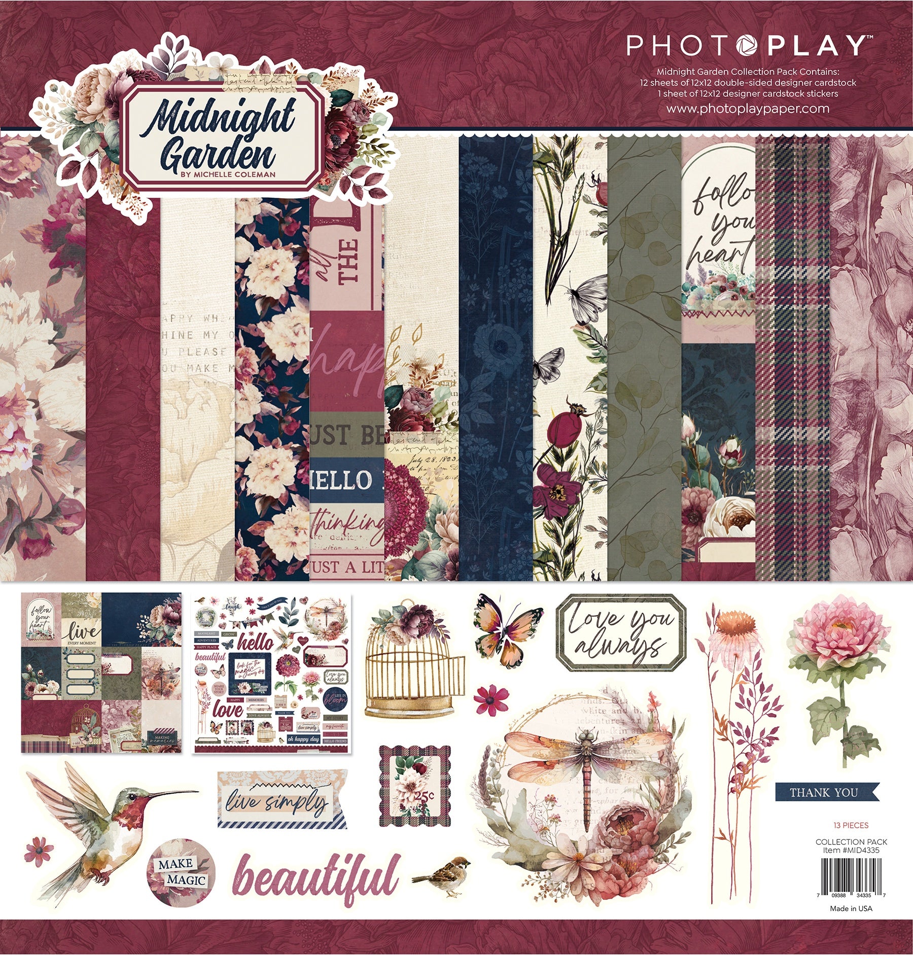 698012PK Photoplay MIDNIGHT GARDEN 12X12 Paper Collection Pack - Image 1