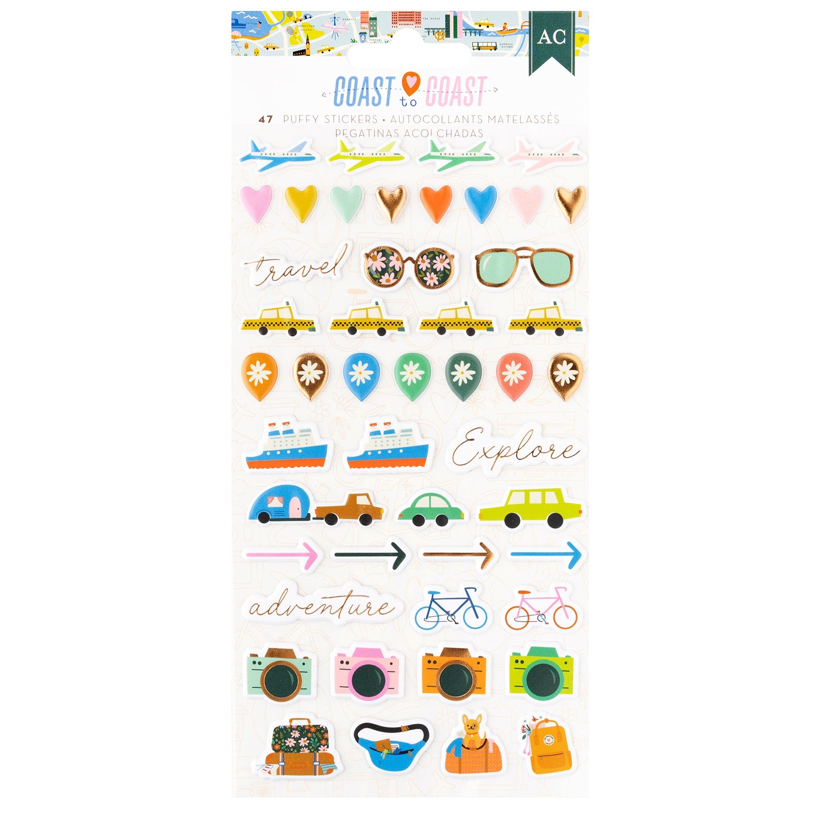 698440PK American Crafts COAST TO COAST Puffy Icons Stickers 47pc - Image 1