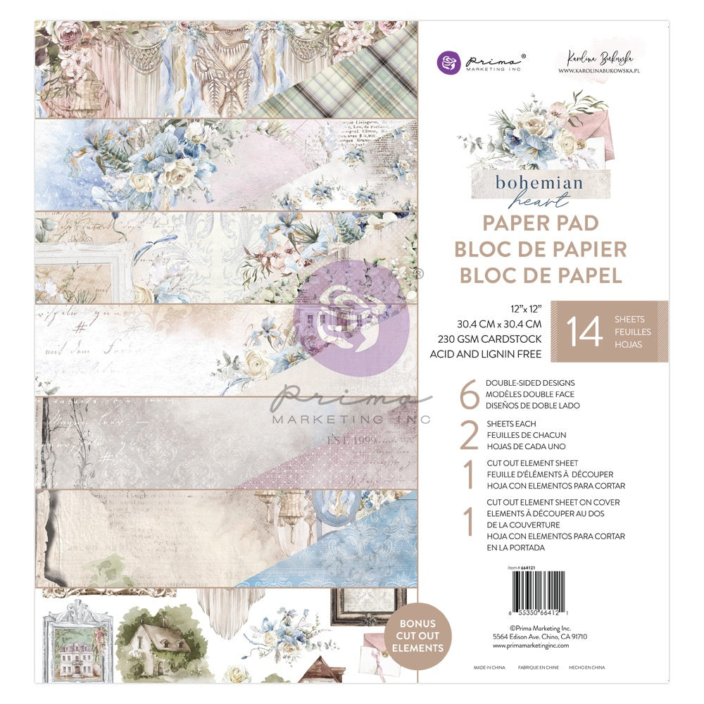 699969PK Prima BOHEMIAN HEART 12"X12" Scrapbook Paper Pad 14pc - Image 1