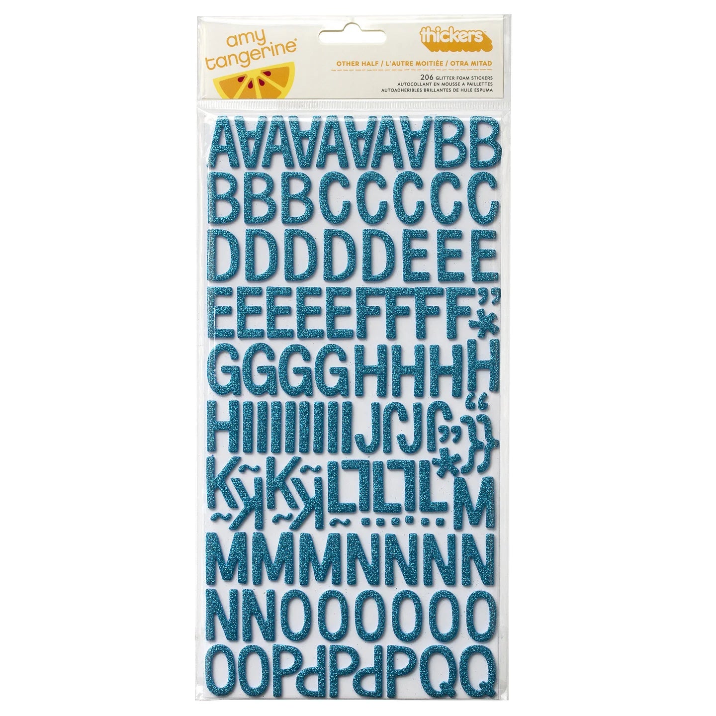 6C0C491D-E6D9-4A58-8185-E3F91C2E58FF_be817a9a-4168-4cb6-8528-49f11b146f34 Thickers Amy Tangerine Plus One OTHER HALF Blue Glitter Foam Letter Stickers - Image 1