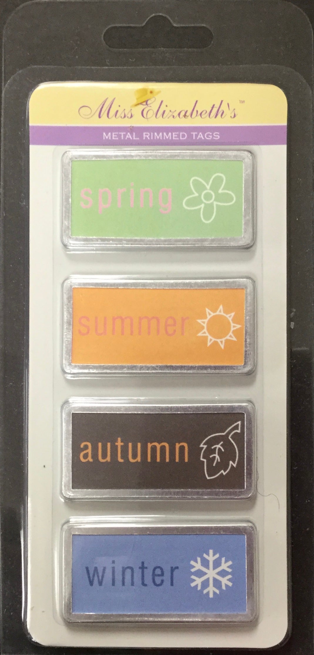 6C505982-B763-4A27-8F6B-D3E3289C9A32 Miss Elizabeth’s Seasons METAL RIMMED TAGS 4pc - Image 1