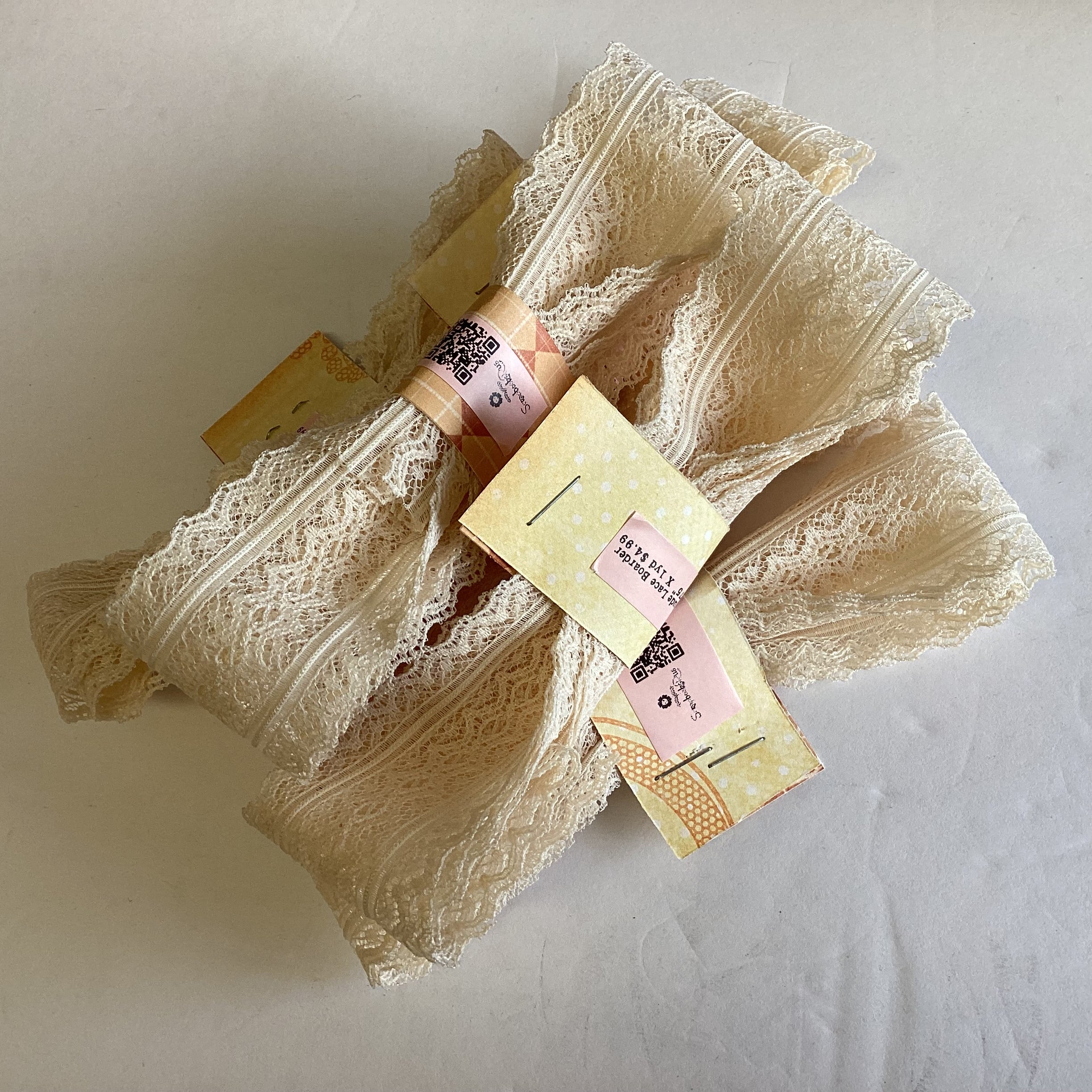 6EC643DA-CA37-487F-B3E5-EAD0E4A658AC Scrapbooksrus Vintage NUDE LACE BORDER Ribbon Trim 1.75”X1yd - Image 1