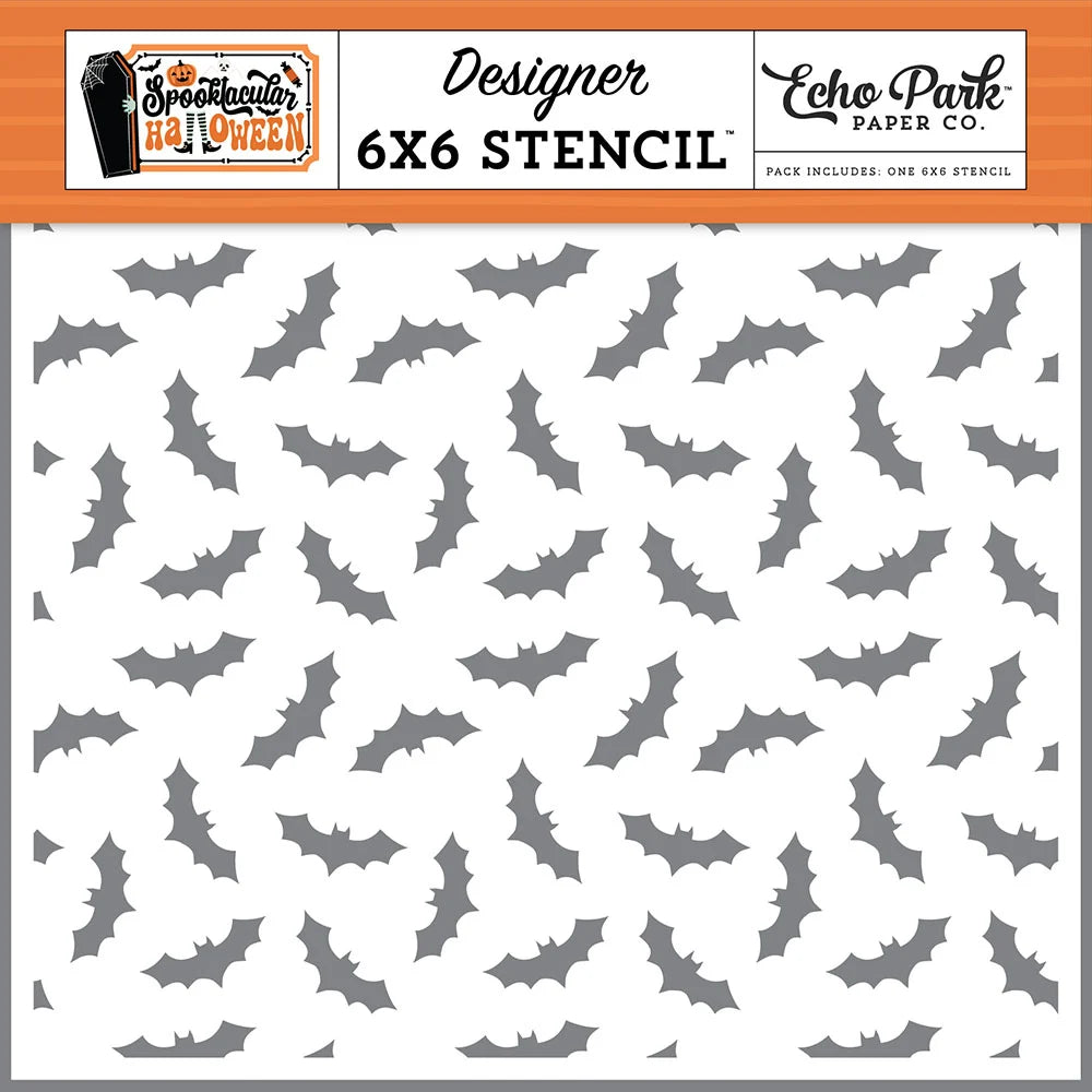 6ED7170F-37B1-4E06-B014-95089DD71544 Echo Park Spooktacular Halloween BATS BATS BATS Stencil 6"X6" - Image 1