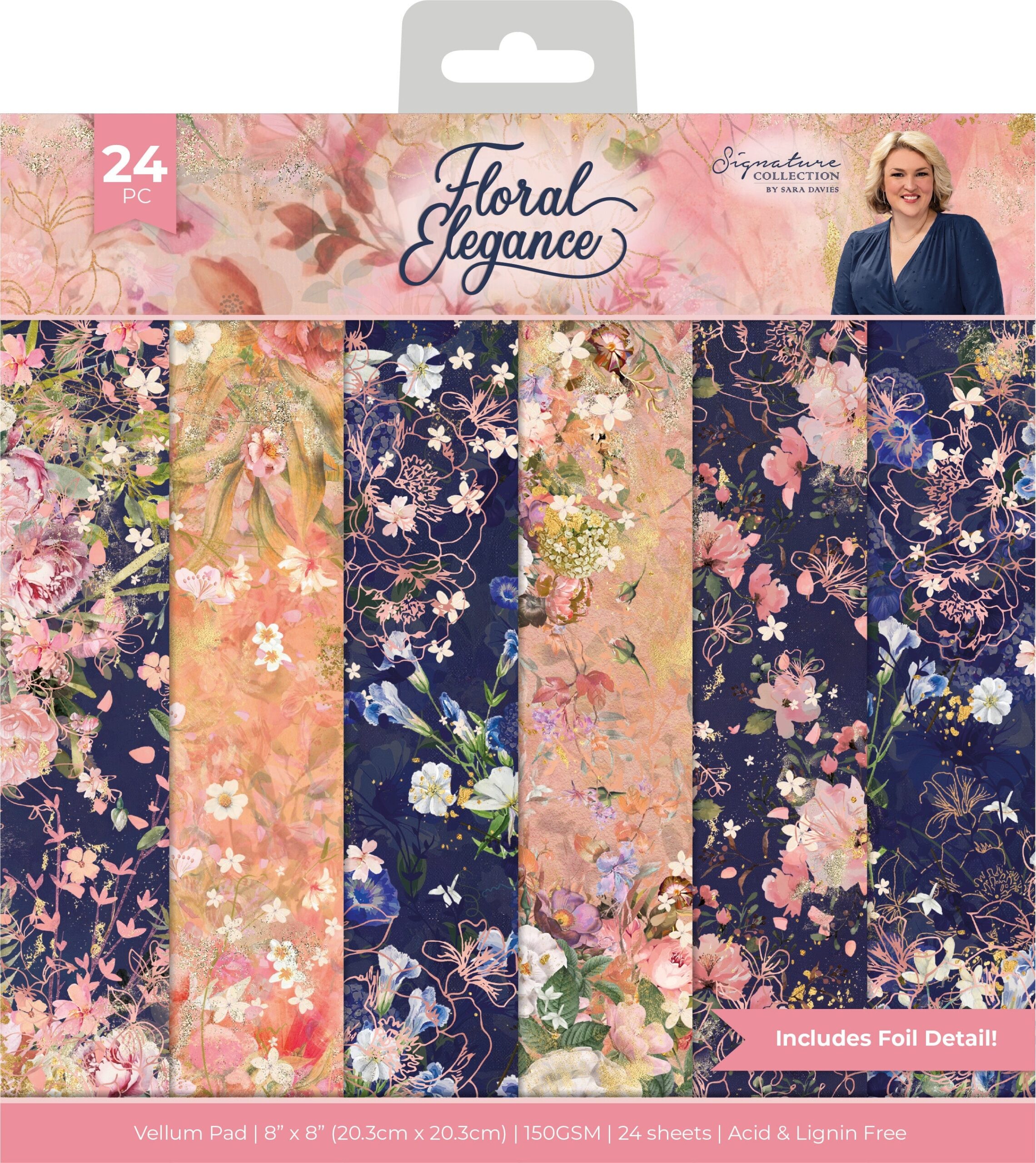703249PK Crafters Companion FLORAL ELEGANCE Signature Collection 8X8" Vellum Pad 24 Sheets - Image 1