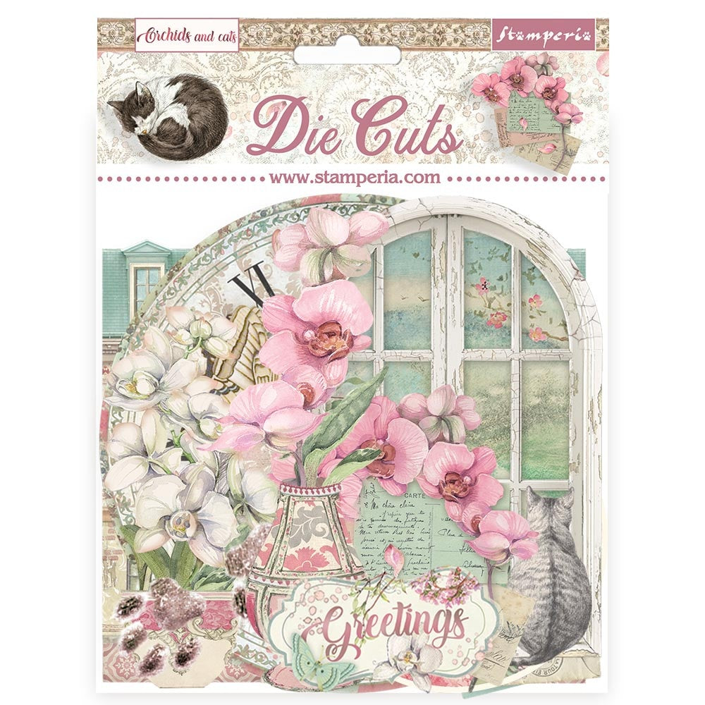 703295PK Stamperia ORCHIDS AND CATS Chipboard Die Cuts - Image 1