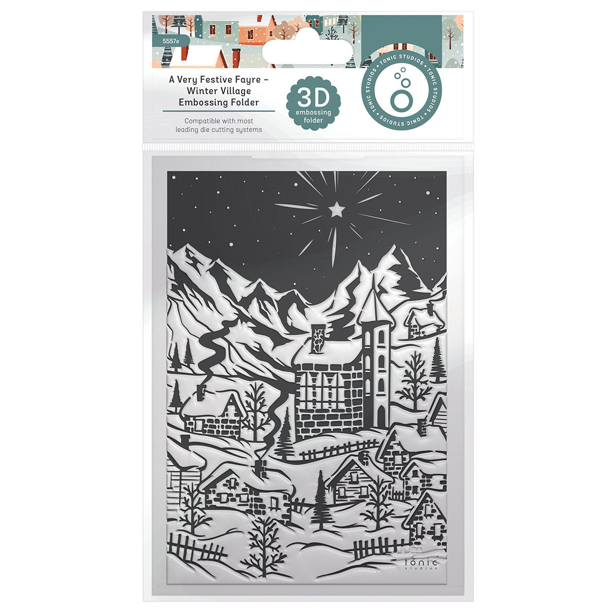 706162PK-IT-IM Tonic Studios A Very Festive Fayre WINTER VILLAGE 3D Embossing Folder - Image 1