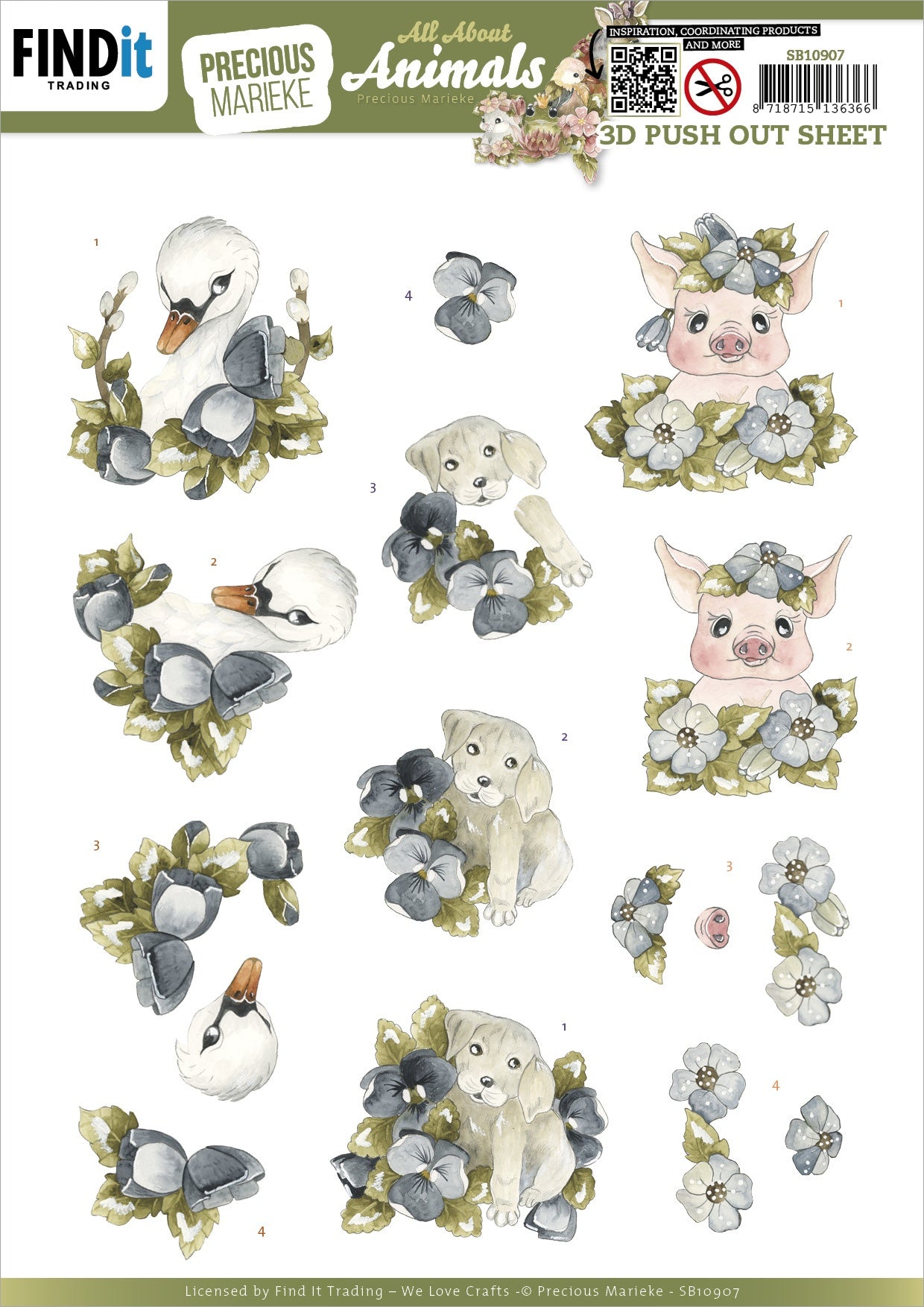 707123PK Precious Marieke ALL ABOUT ANIMALS 3D Push Out Diecuts - Image 1