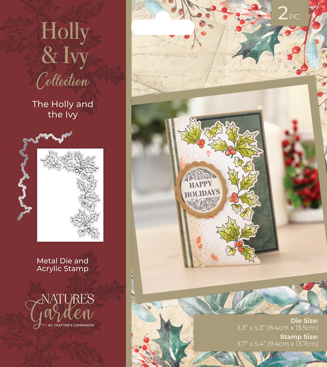 709194PK Crafters Companion THE HOLLY AND THE IVY Metal Die And Acrylic Stamp 2pc - Image 1