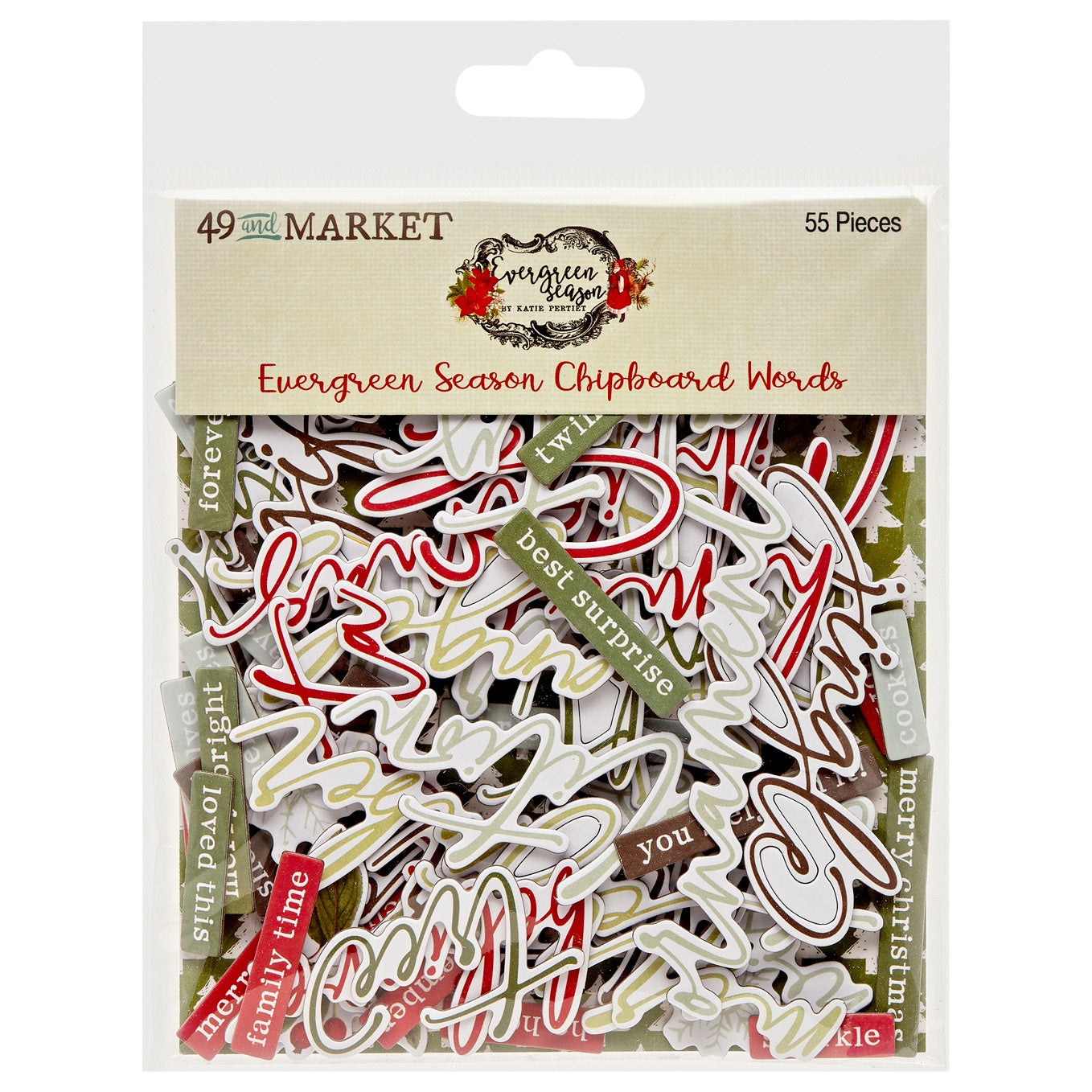 710367PK 49 and Market EVERGREEN SEASON Chipboard Words - Image 1