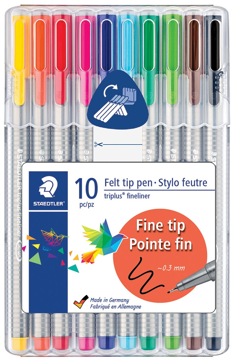 711049PK Staedtler TRIPLUS Fineliner Pens Felt Tip 10pc 0.3mm - Image 1