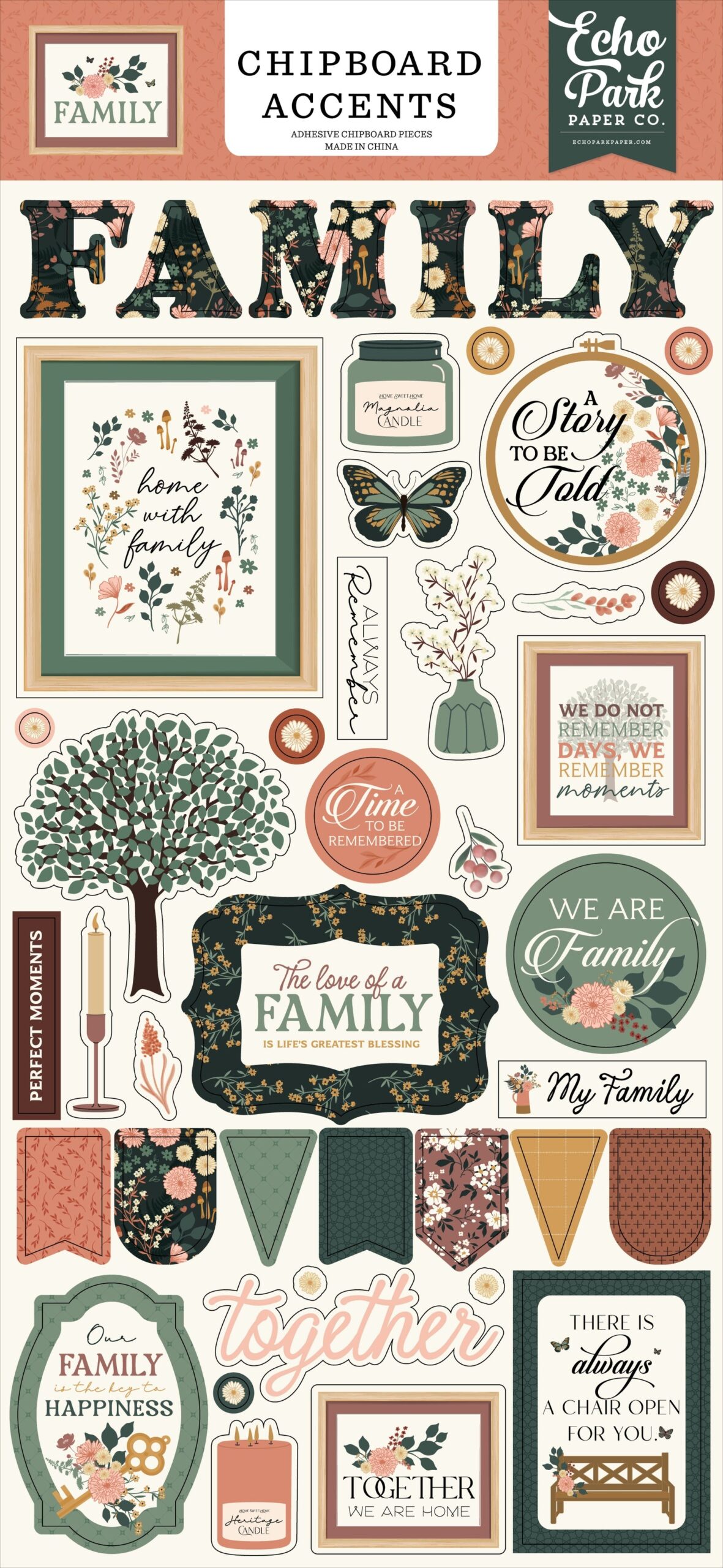 711636PK Echo Park FAMILY Chipboard Accents 43pc - Image 1