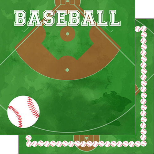 711FE109-4959-441F-B448-F1A4ED005E7B BASEBALL WATERCOLOR 12X12 Scrapbook Paper Sports Sheet - Image 1
