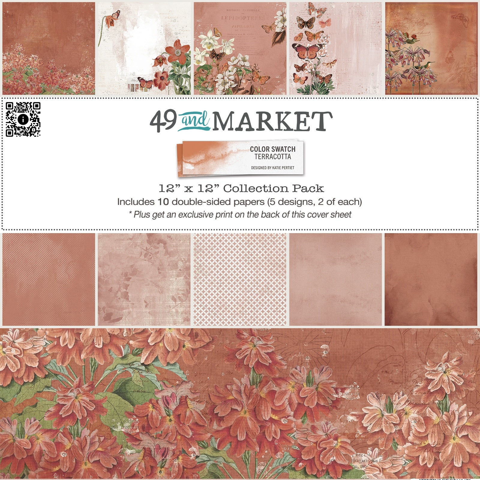 713558PK 49 And Market Color Swatch TERRACOTTA 12”X12” Scrapbook Collection Paper Pack - Image 1