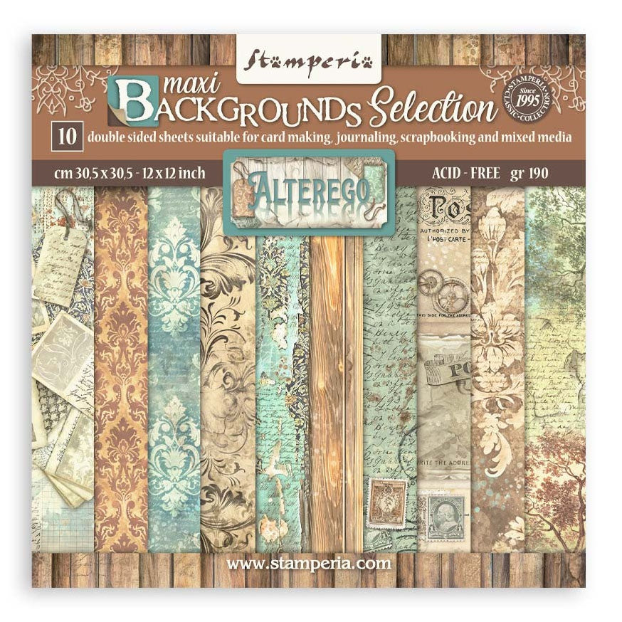 715100PK Stamperia Maxi Backgrounds ALTEREGO 12"X12" Scrapbook Paper Pack - Image 1
