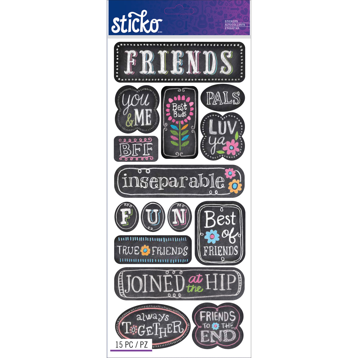716058C7-84EB-4240-A489-ABEA6EECD5CD Ek Success FRIENDS CHALK WORDS Stickers 15pc - Image 1